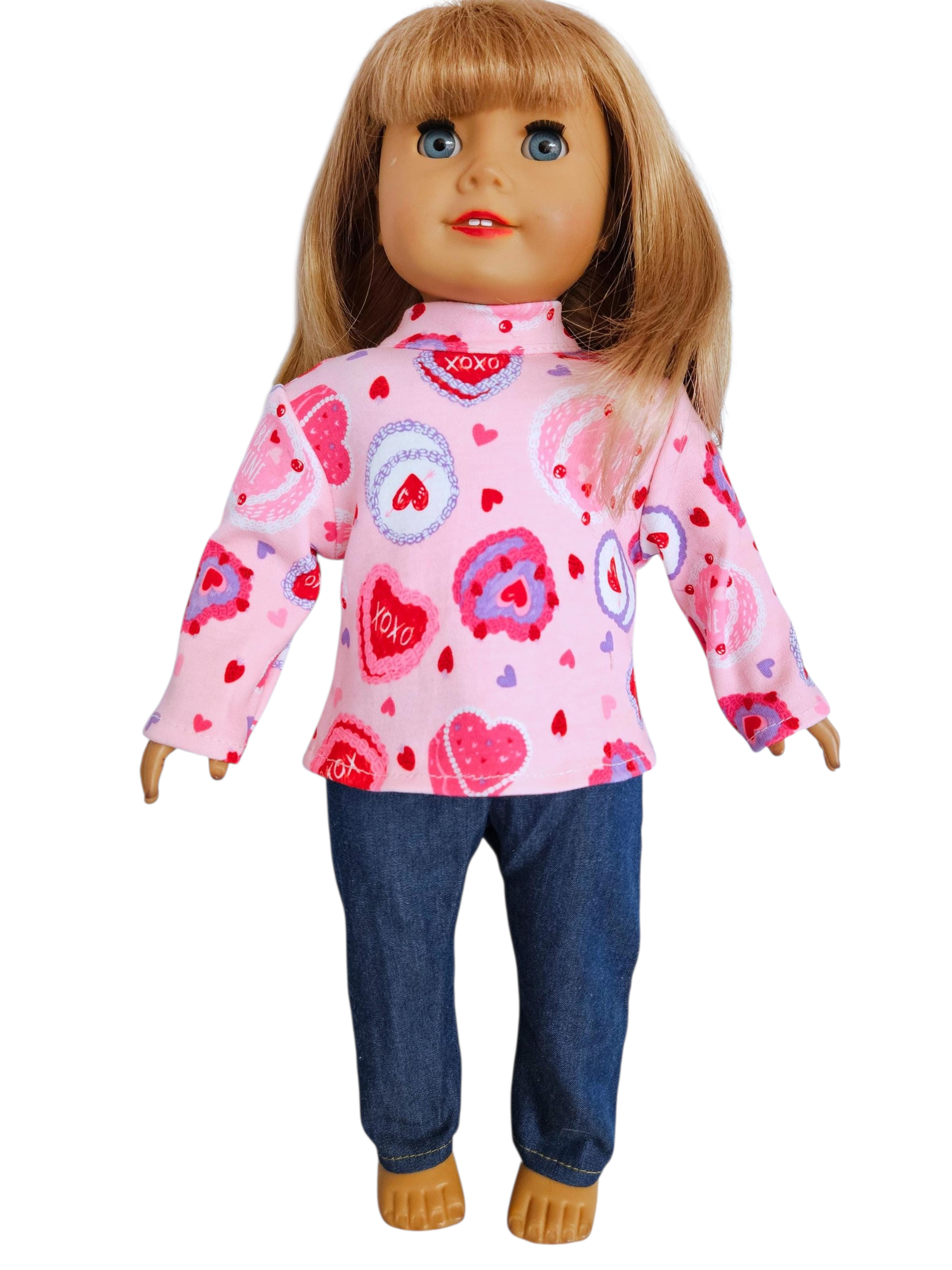 18 inch doll Jeans & Pink Turtleneck