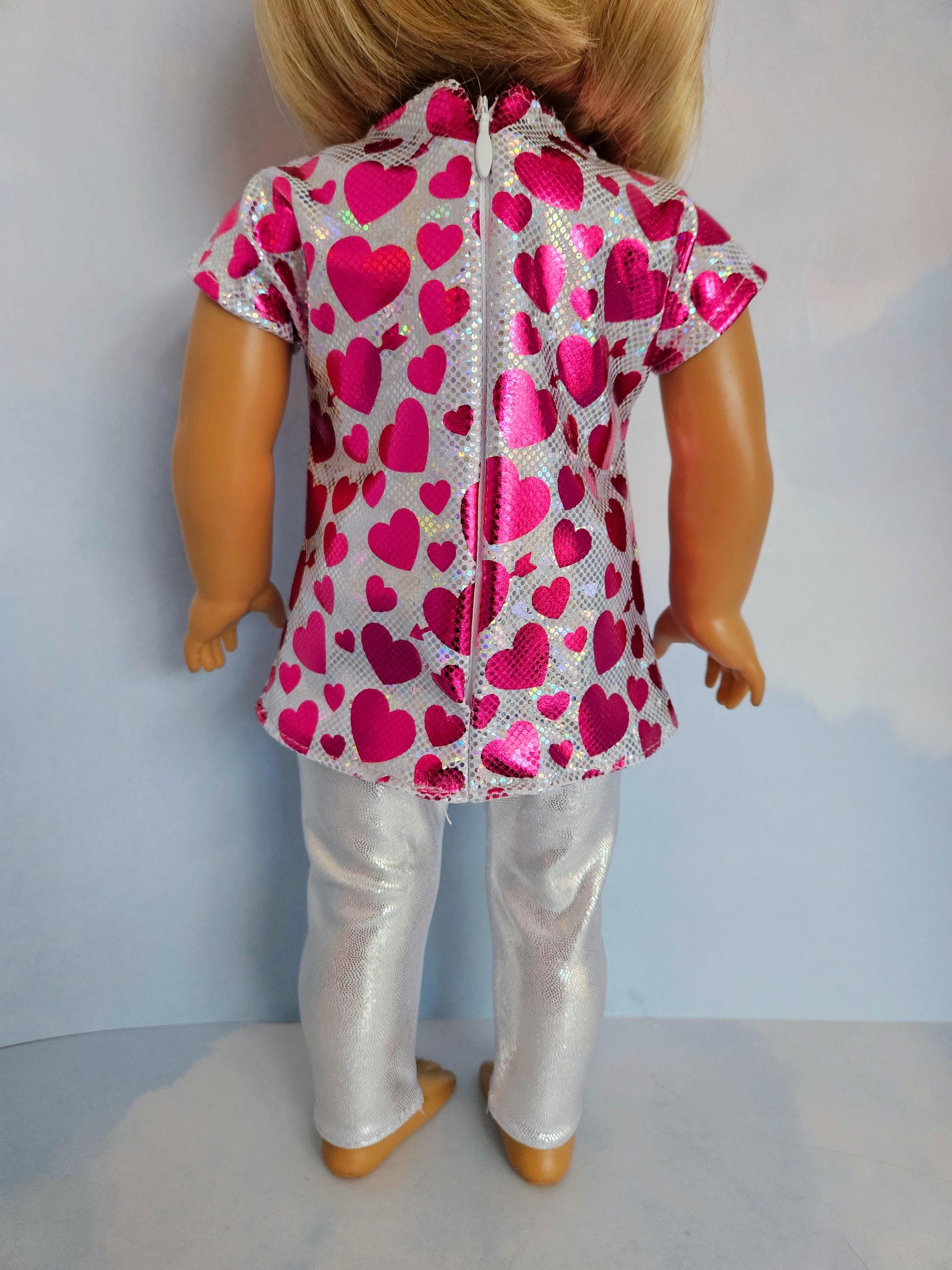 18 inch doll Pink Hearts Top and Leggings