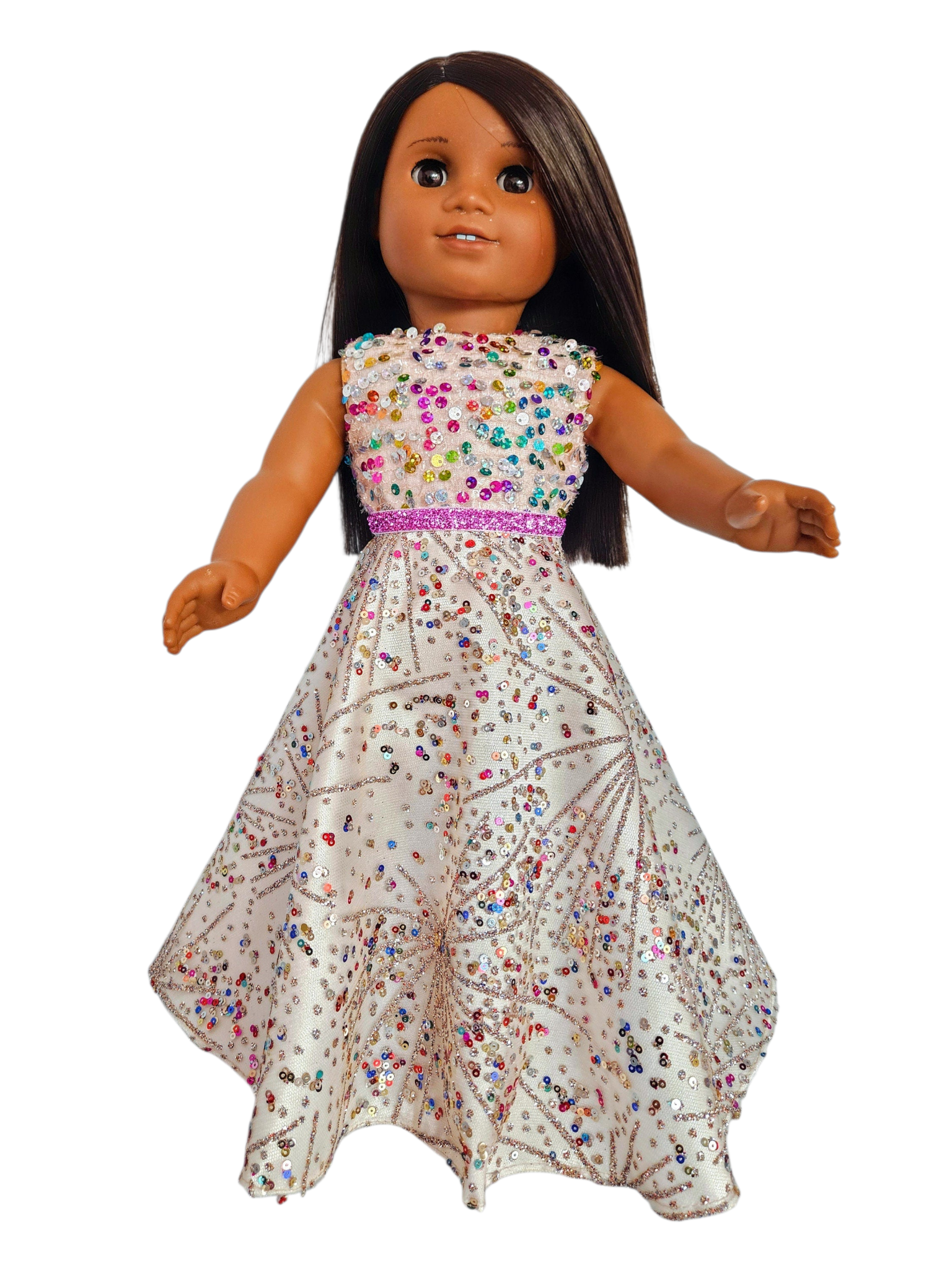 Ivory Fireworks Sequin Gown and Boa/handmade/AG doll/18 inch doll - #908