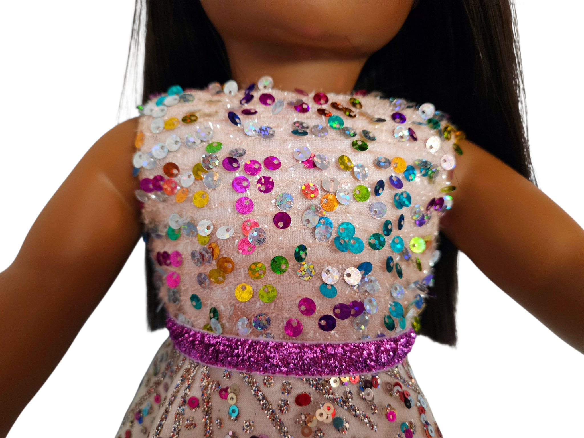 Ivory Fireworks Sequin Gown and Boa/handmade/AG doll/18 inch doll - #908