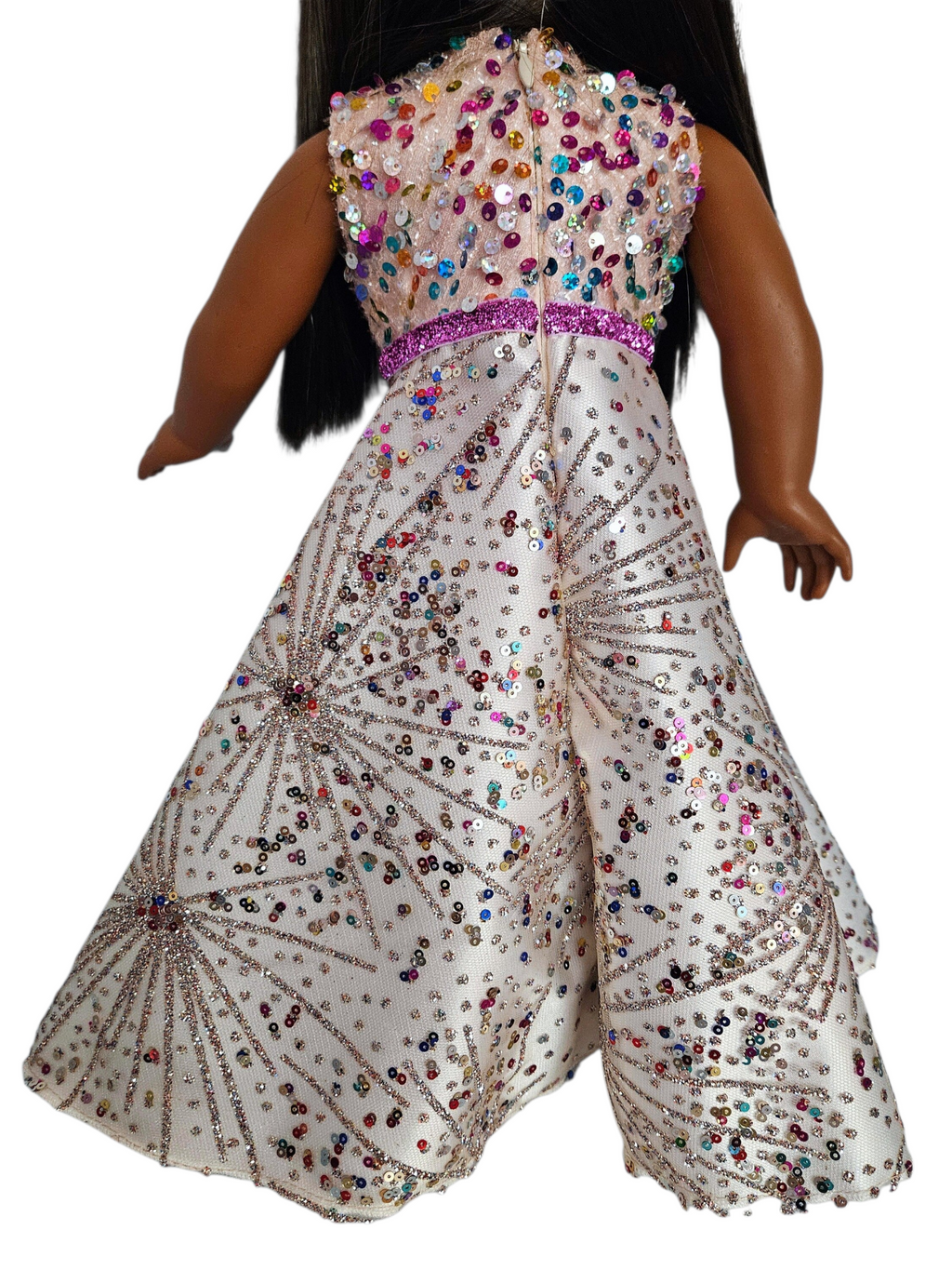 Ivory Fireworks Sequin Gown and Boa/handmade/AG doll/18 inch doll - #908