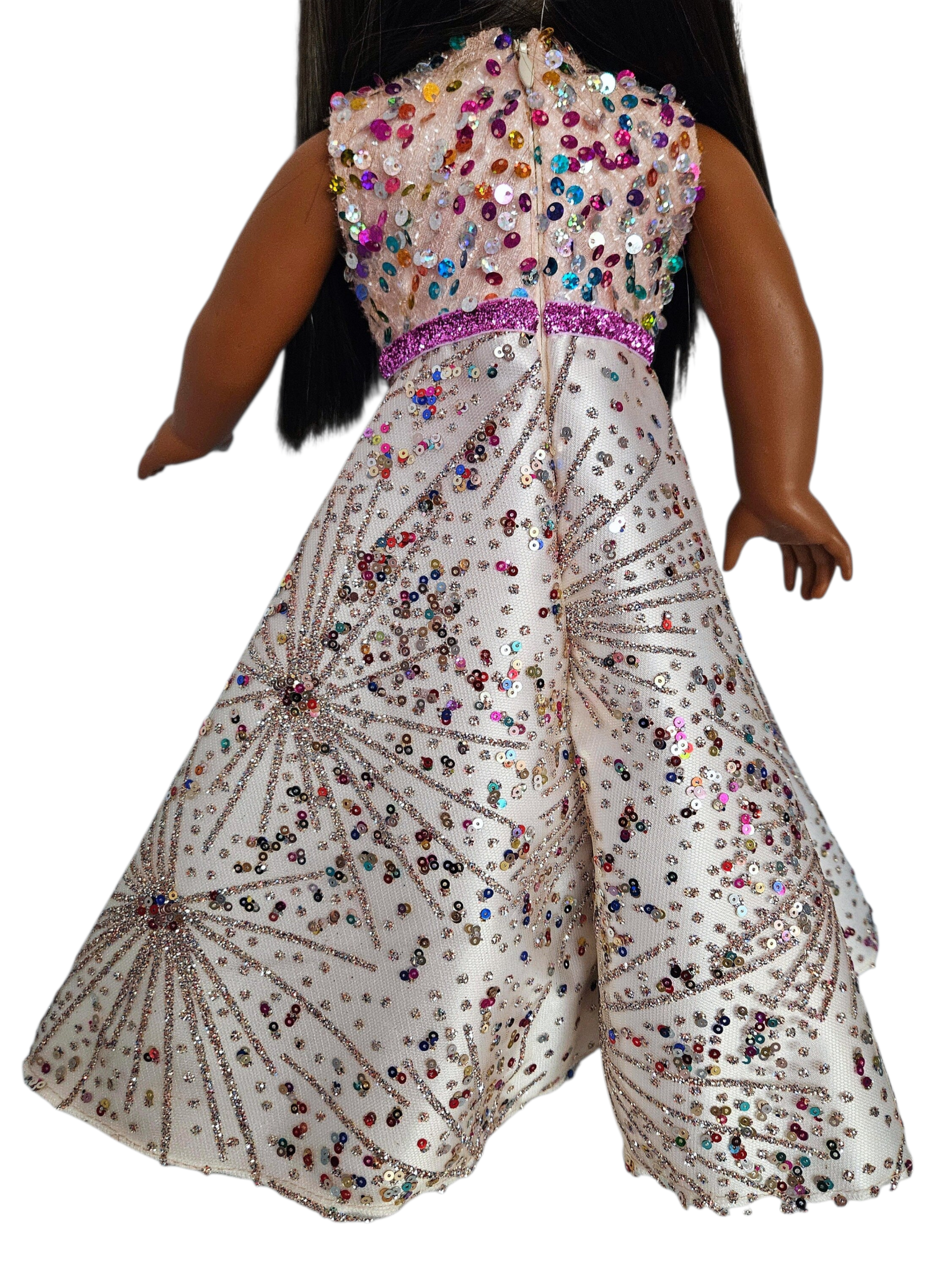 Ivory Fireworks Sequin Gown and Boa/handmade/AG doll/18 inch doll - #908