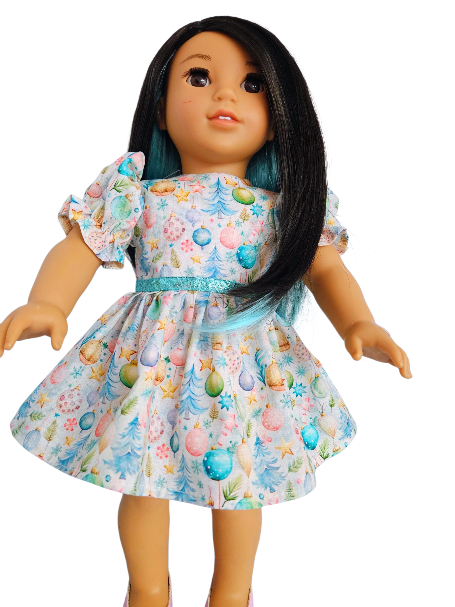 Pastel Christmas Ornaments Dress/handmade/AG doll/18 inch doll