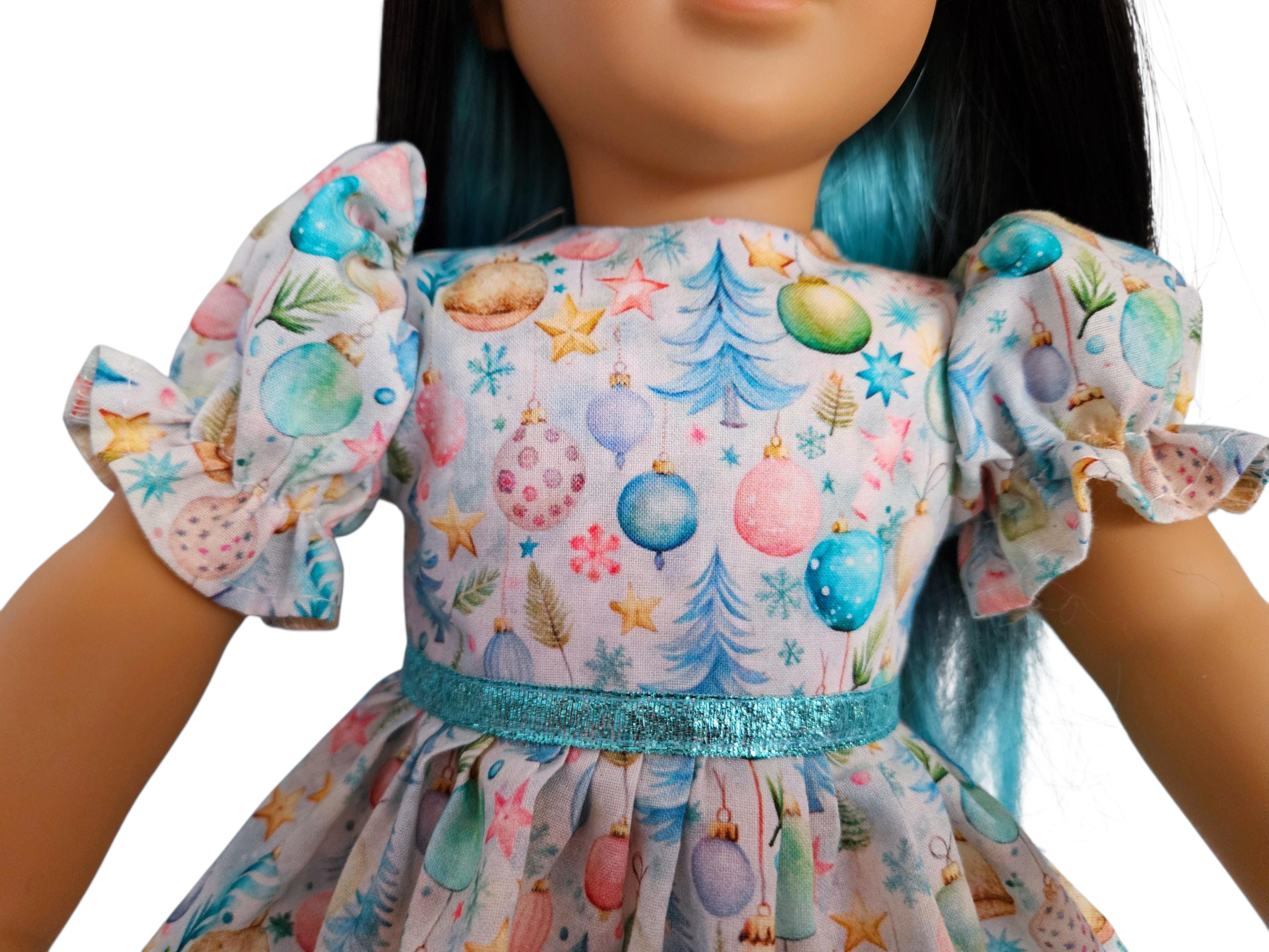 Pastel Christmas Ornaments Dress/handmade/AG doll/18 inch doll