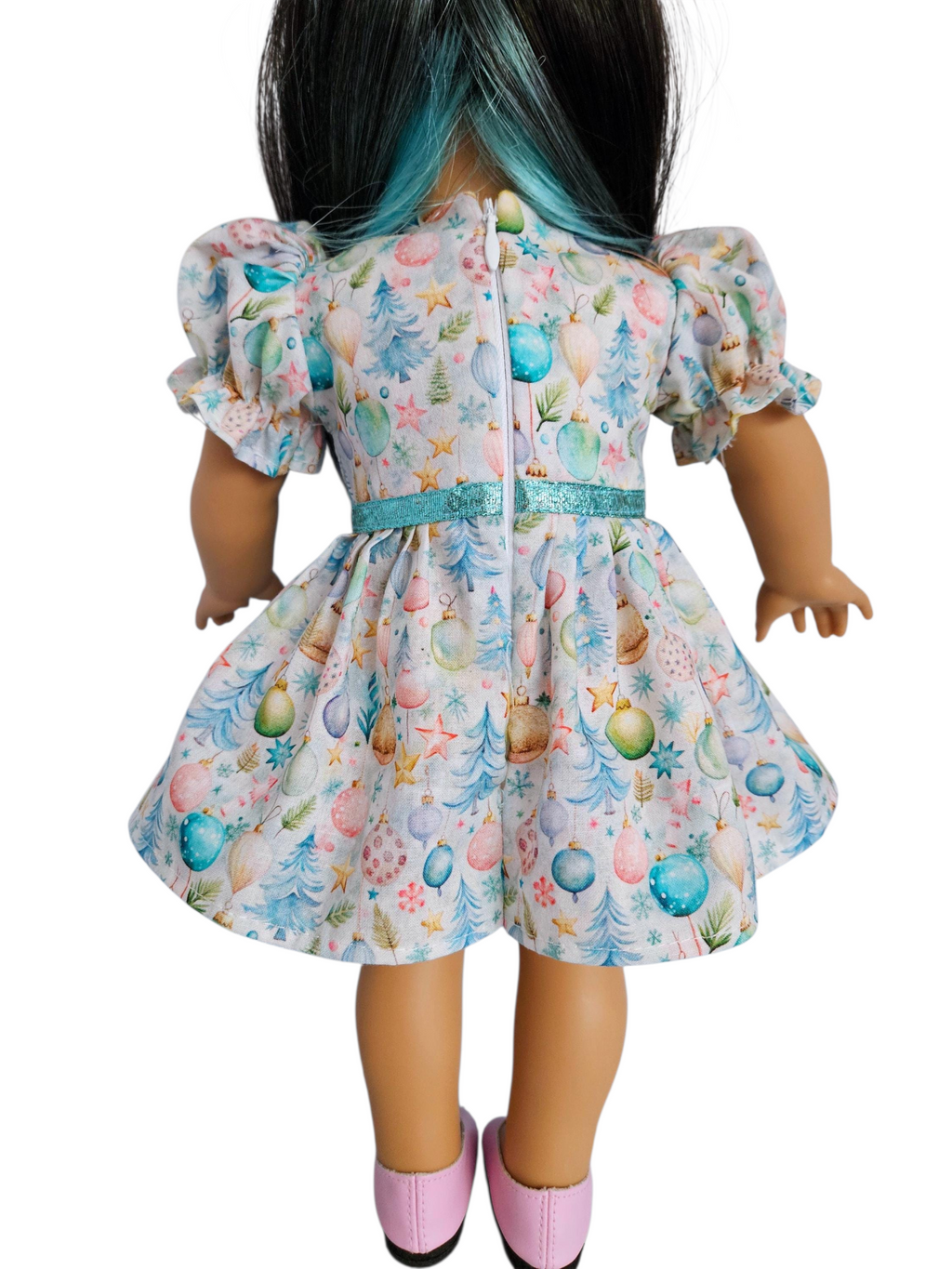 Pastel Christmas Ornaments Dress/handmade/AG doll/18 inch doll
