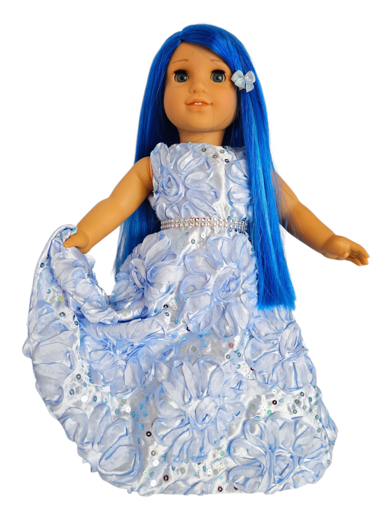 Light Blue Ribbon Sequin Gown/handmade/AG doll/18 inch doll