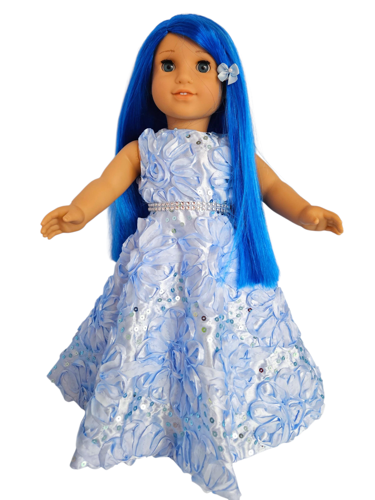 Light Blue Ribbon Sequin Gown/handmade/AG doll/18 inch doll