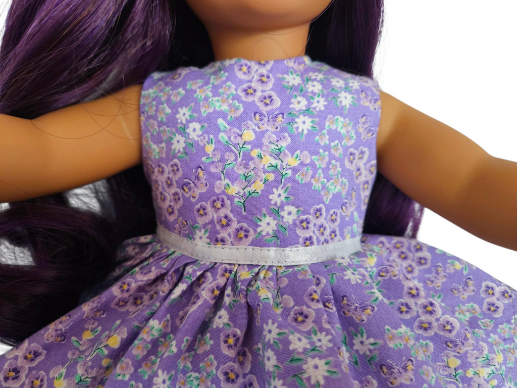 Lilac Floral Ruffled Dress/handmade/18 inch doll/AG doll