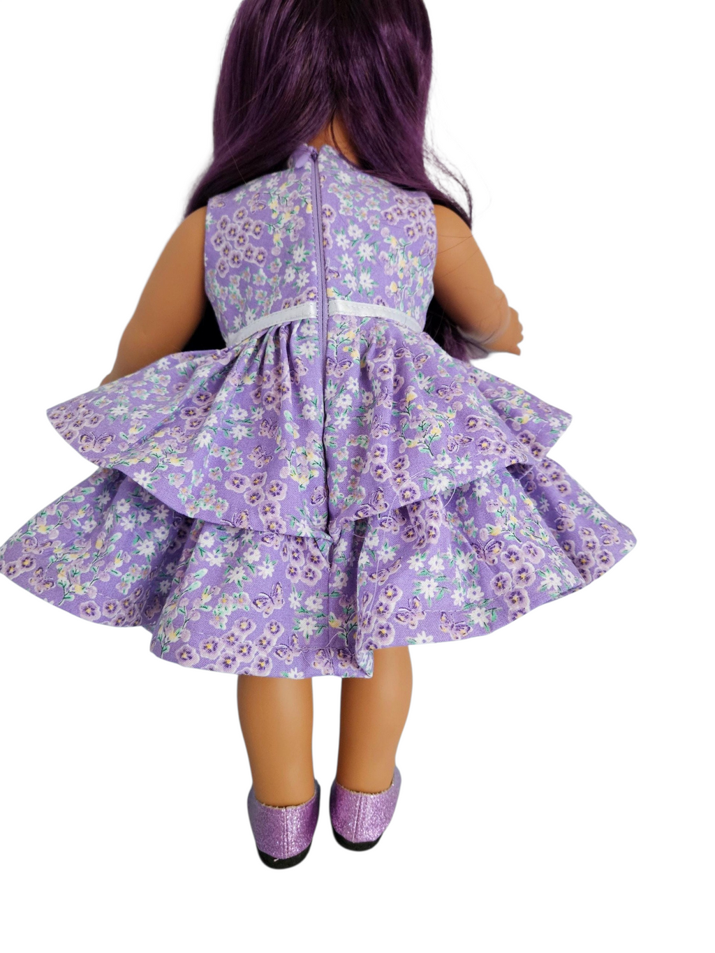 Lilac Floral Ruffled Dress/handmade/18 inch doll/AG doll