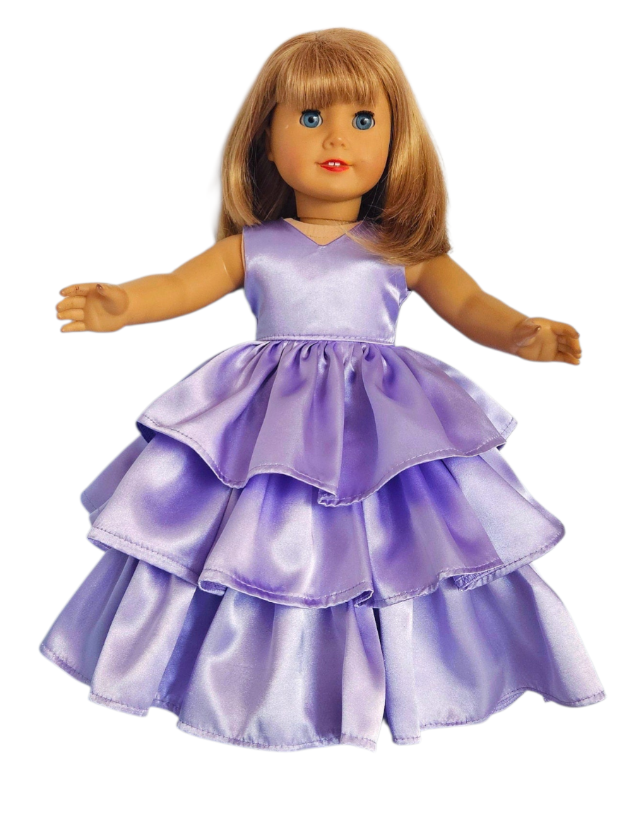 Lilac Satin Ruffled Gown/handmade/AG doll/18 inch doll