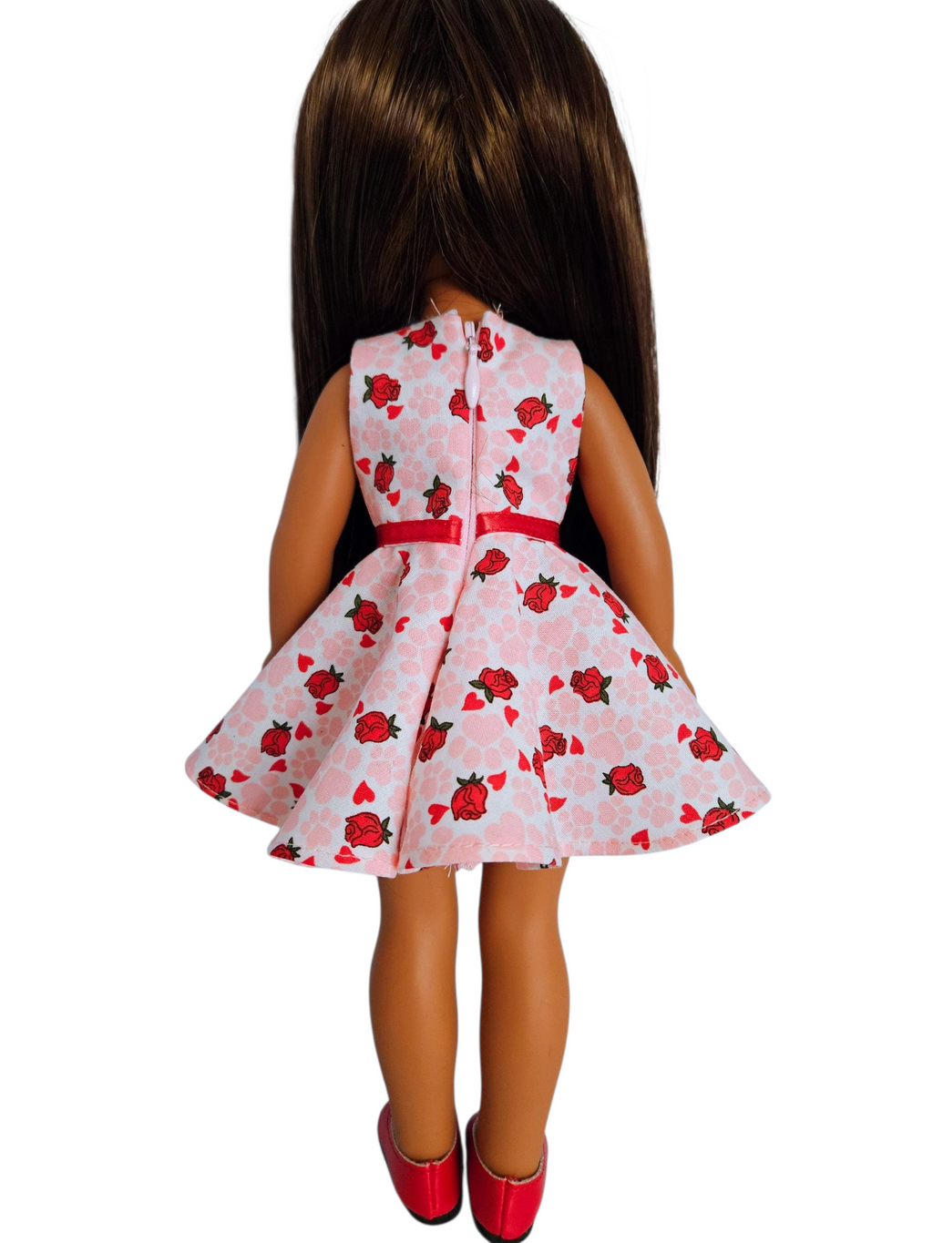 Mini Red Rose Floral Cotton Dress/handmade/Wellie Wisher