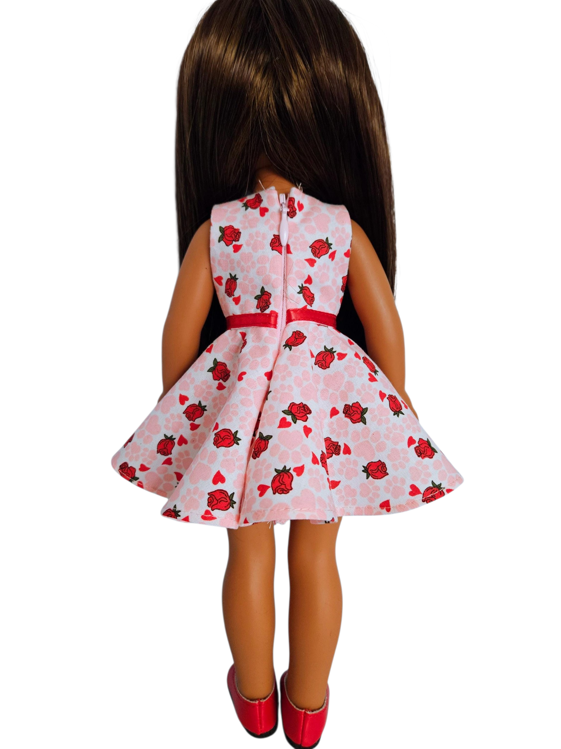 Mini Red Rose Floral Cotton Dress/handmade/Wellie Wisher