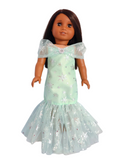 Mint/Silver Snowflakes Drop Waist Gown - handmade/18 inch doll/AG doll - #608