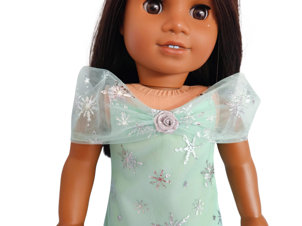 Mint/Silver Snowflakes Drop Waist Gown - handmade/18 inch doll/AG doll - #608