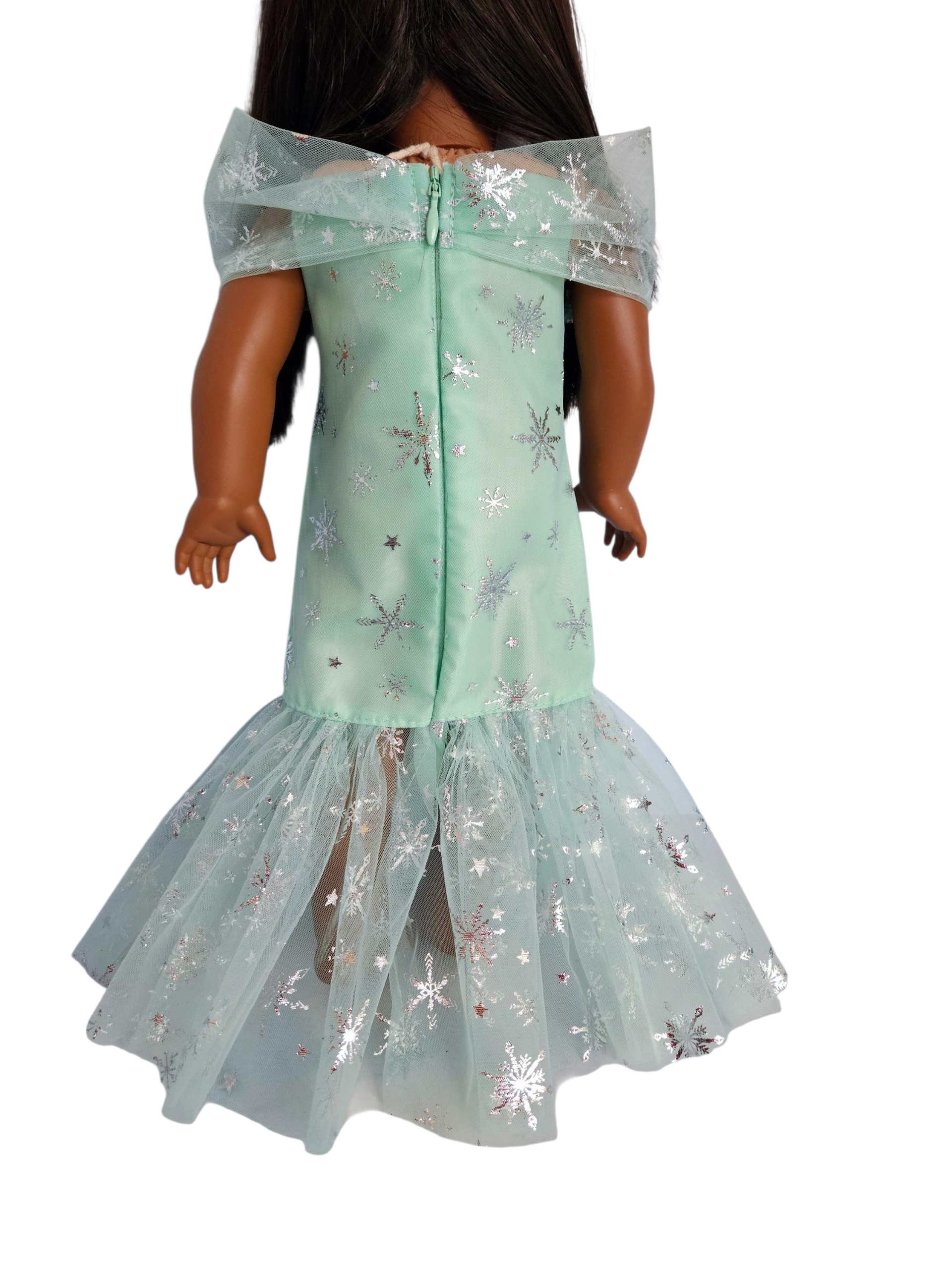 Mint/Silver Snowflakes Drop Waist Gown - handmade/18 inch doll/AG doll - #608