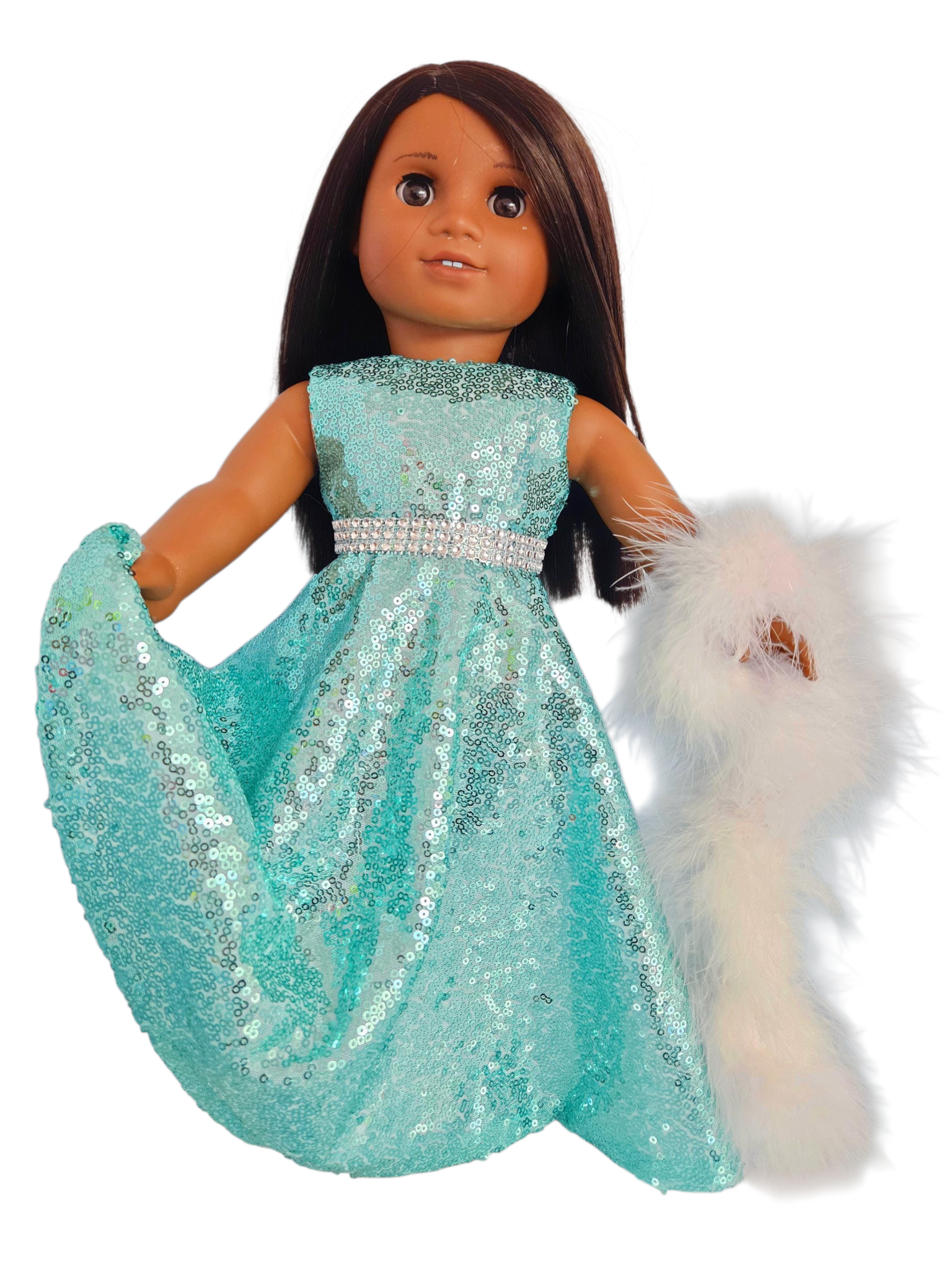Mint Sequin Gown and Boa/handmade/AG doll/ 18 inch dolls  - #611
