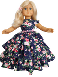 Navy/Pink Floral Ruffled Gown/handmade/AG doll/18 inch doll