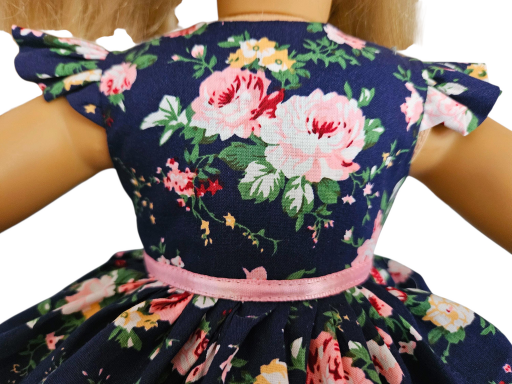 Navy/Pink Floral Ruffled Gown/handmade/AG doll/18 inch doll