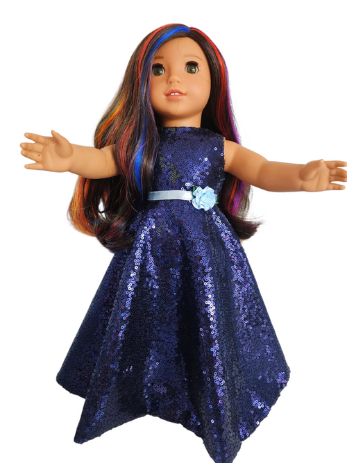 18 inch doll clothes Blue Sequin Gown and Boa American Girl Handmade #510