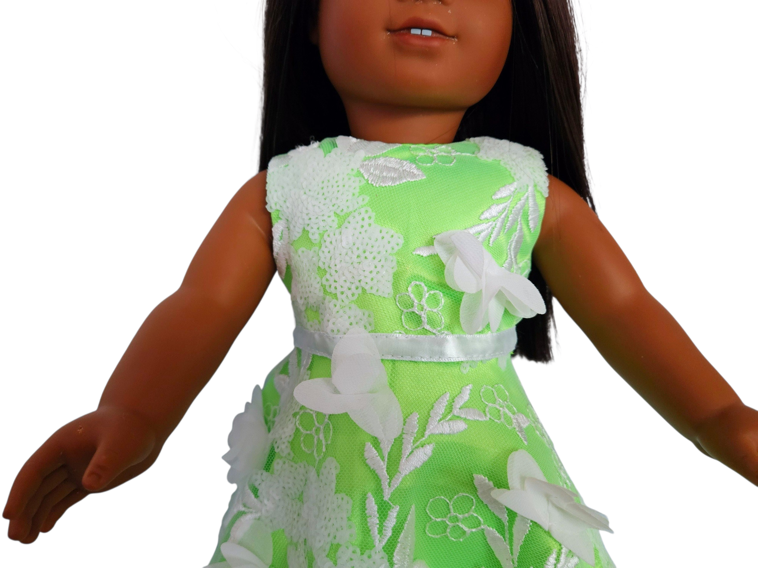 Neon Green/White 3D Petals and Sequin Gown with Boa/handmade/AG doll/18 inch doll - #605
