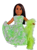 Neon Green/White 3D Petals and Sequin Gown with Boa/handmade/AG doll/18 inch doll - #605