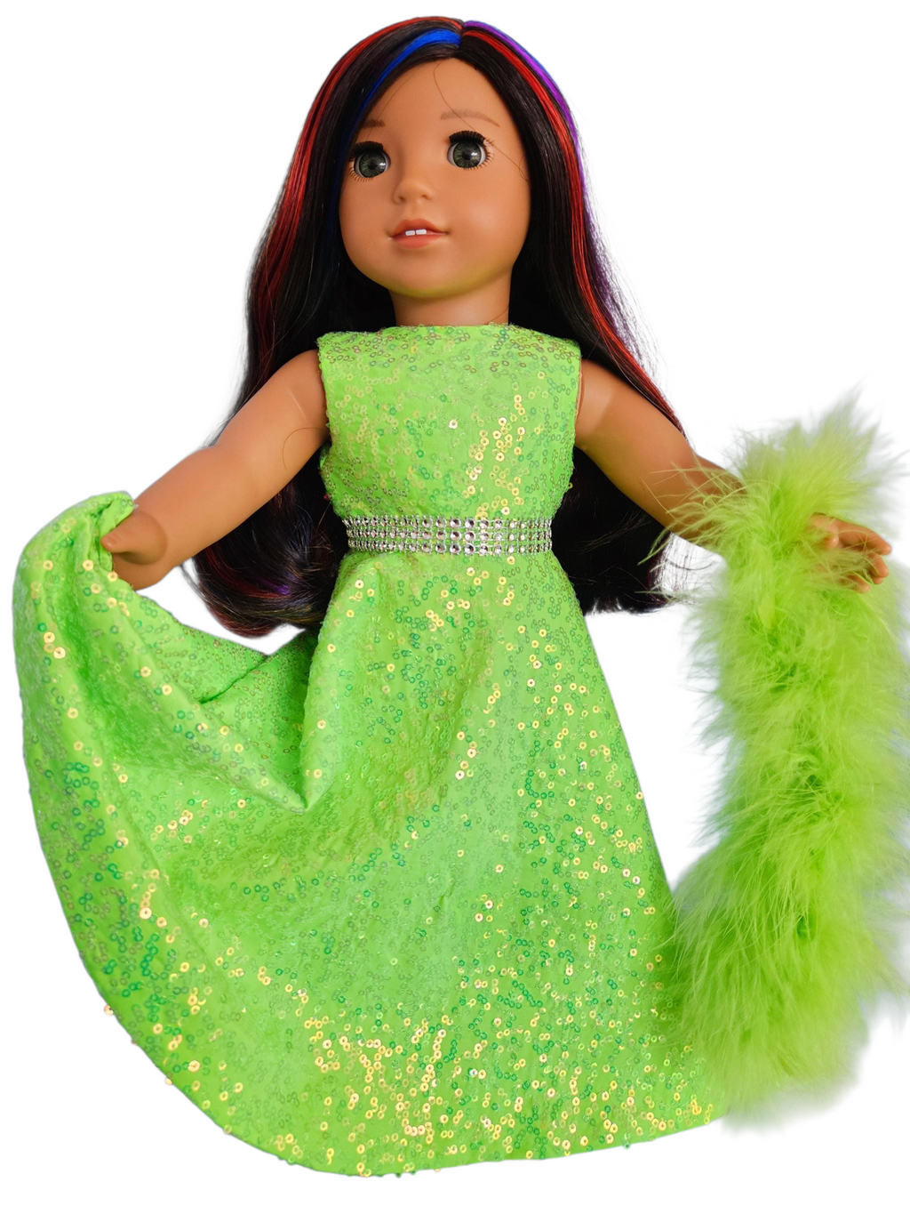 Neon Green Sequin Gown/handmade/AG doll/18 inch doll clothes- #606