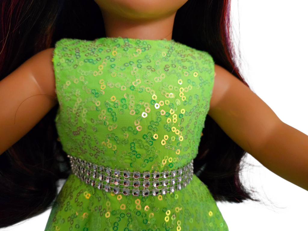 Neon Green Sequin Gown/handmade/AG doll/18 inch doll clothes- #606
