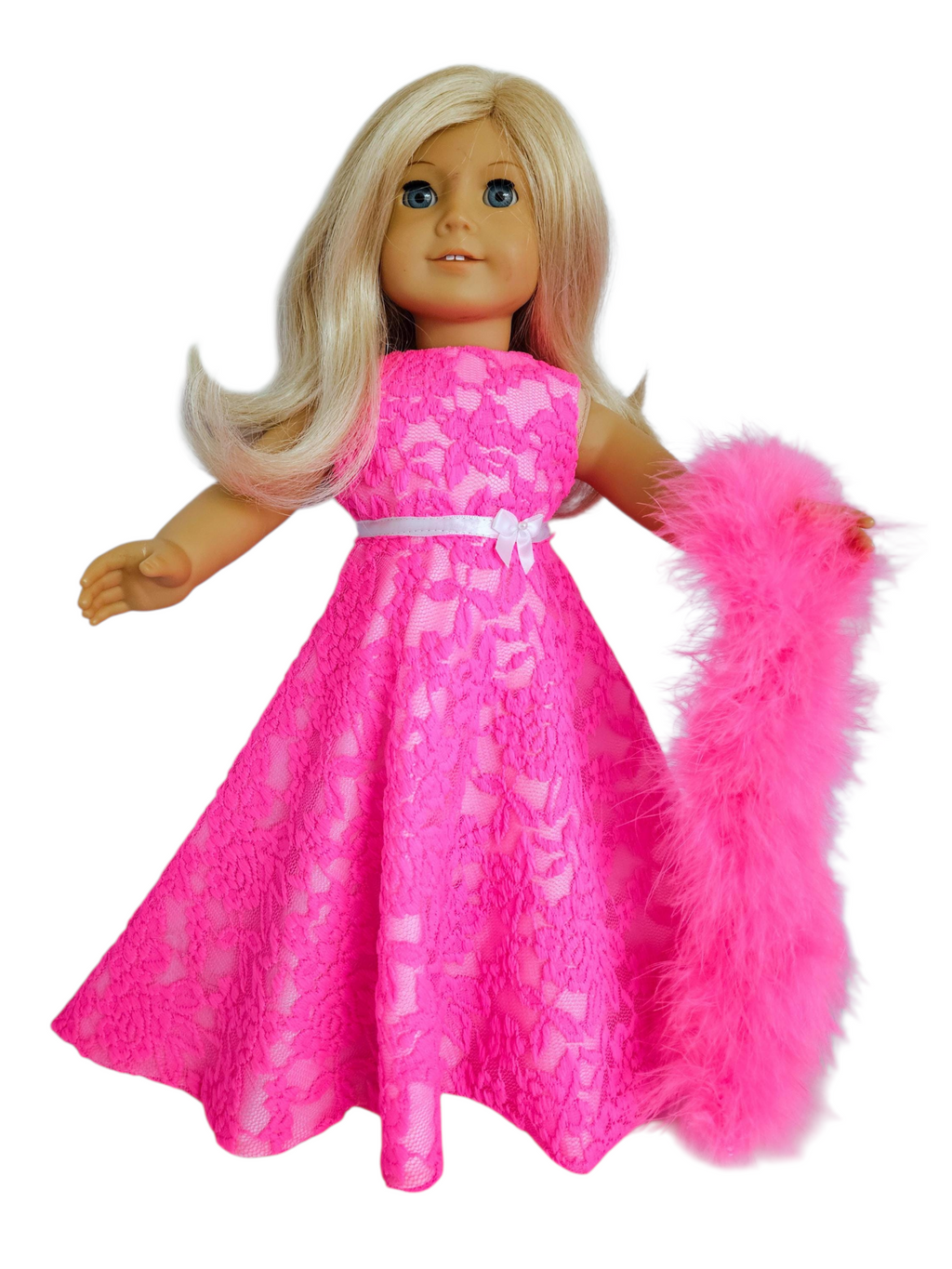 Neon Pink Lace Gown with Train/handmade/AG doll/18 inch doll