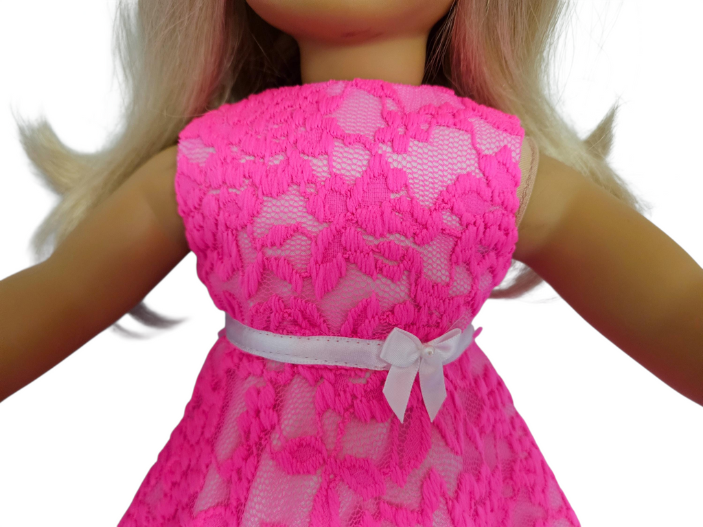 Neon Pink Lace Gown with Train/handmade/AG doll/18 inch doll