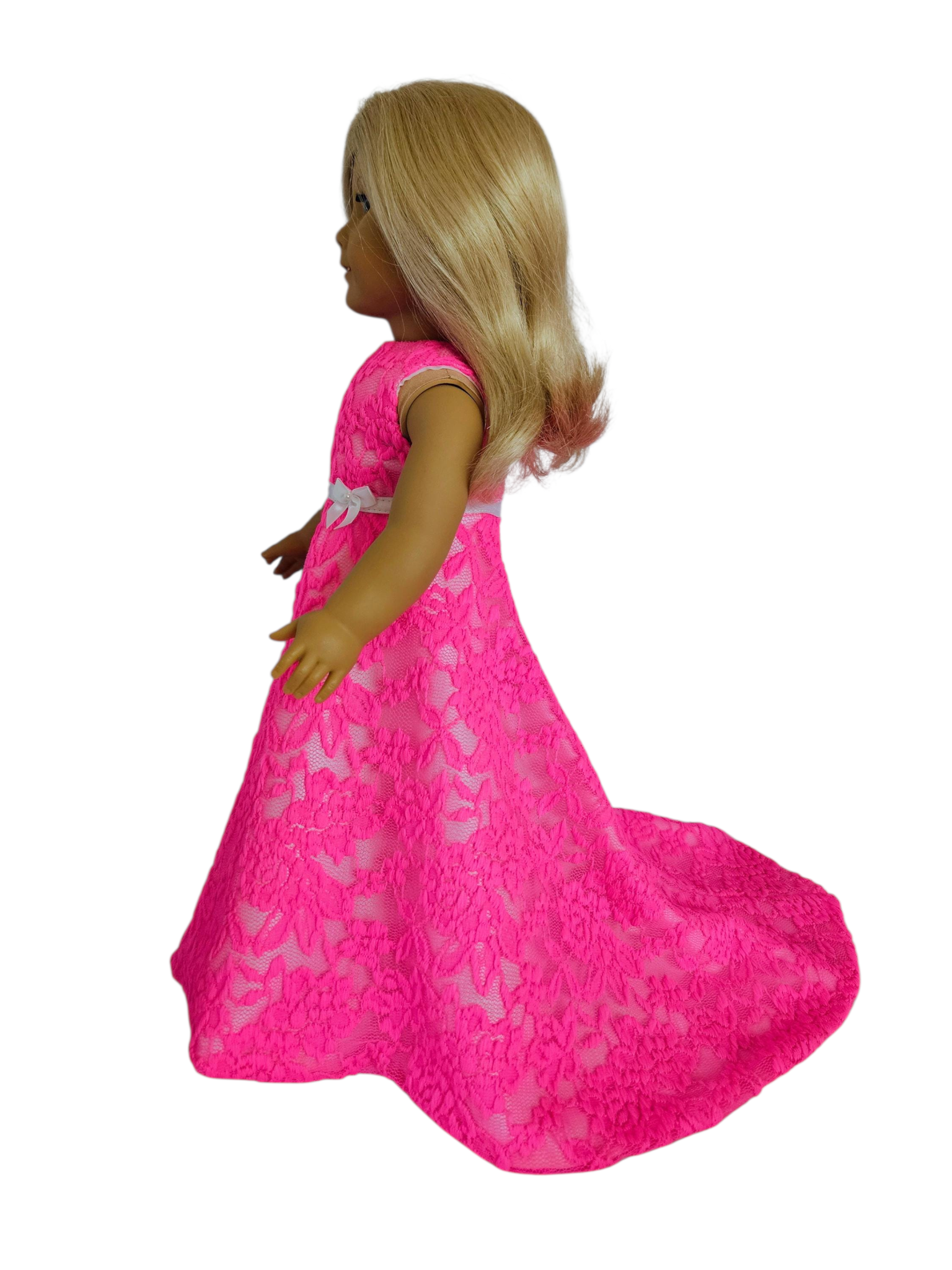 Neon Pink Lace Gown with Train/handmade/AG doll/18 inch doll