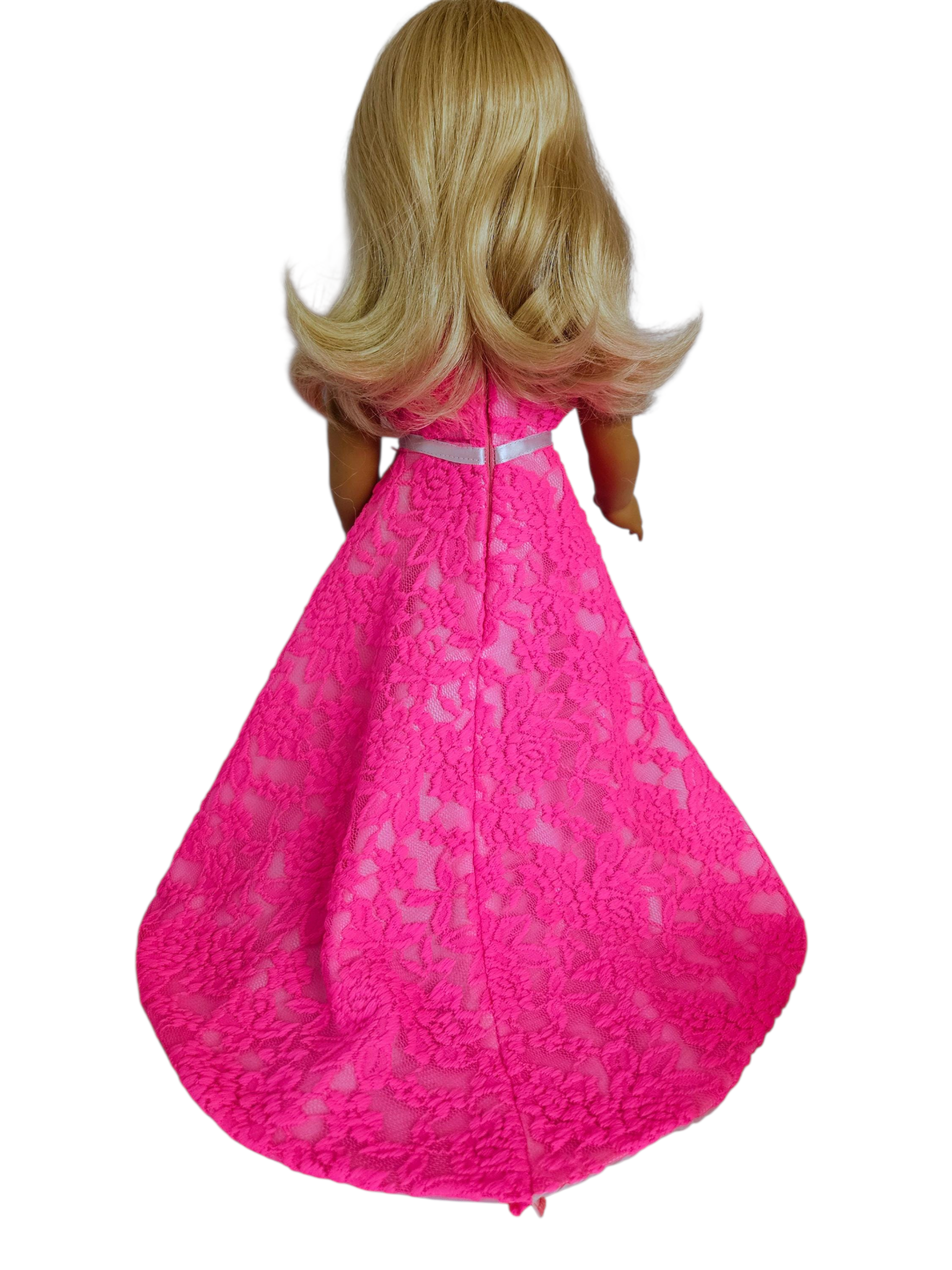 Neon Pink Lace Gown with Train/handmade/AG doll/18 inch doll
