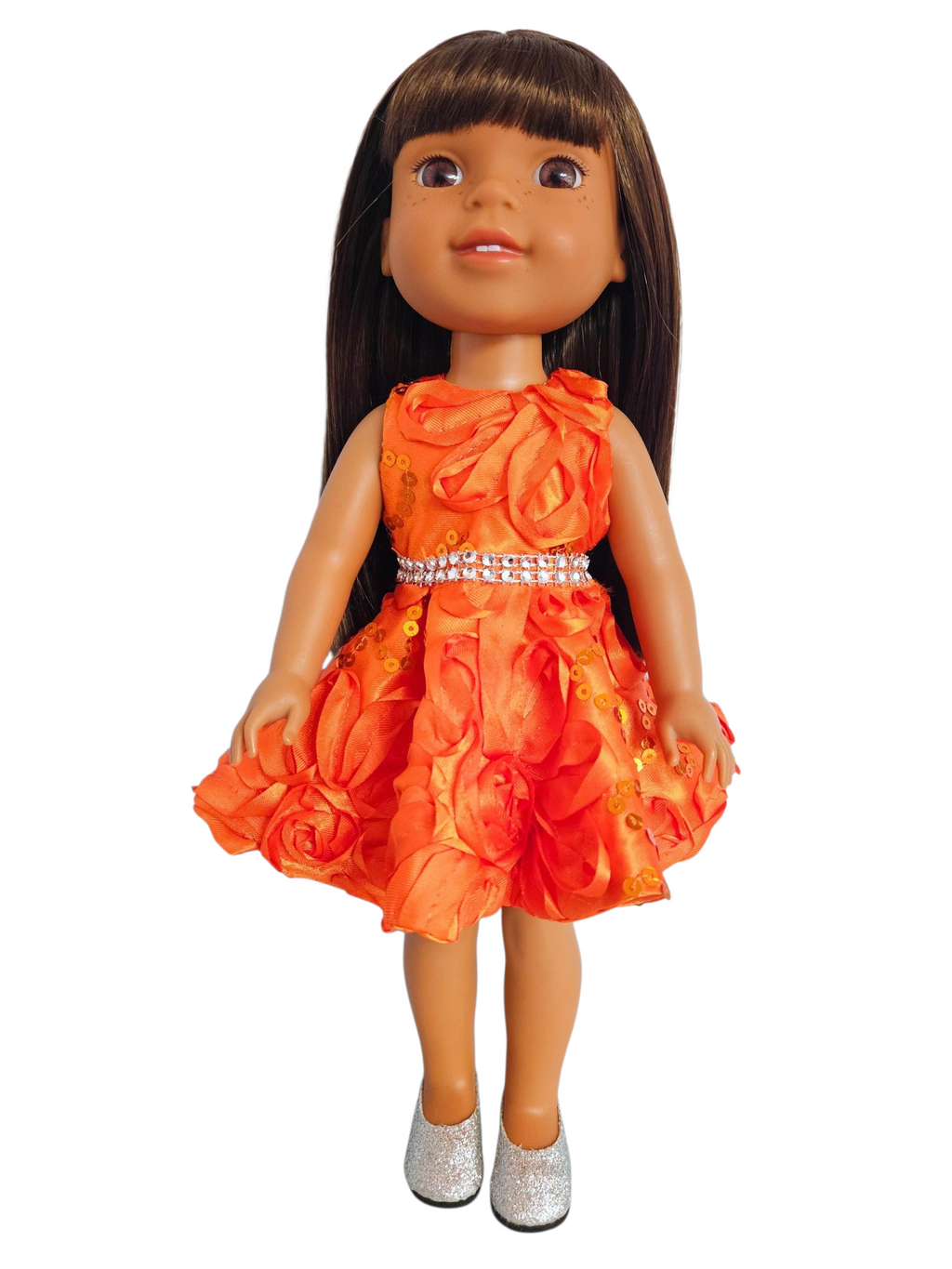 Orange Ribbon Sequin Dress for Wellie Wisher doll/14.5 inch doll/handmade