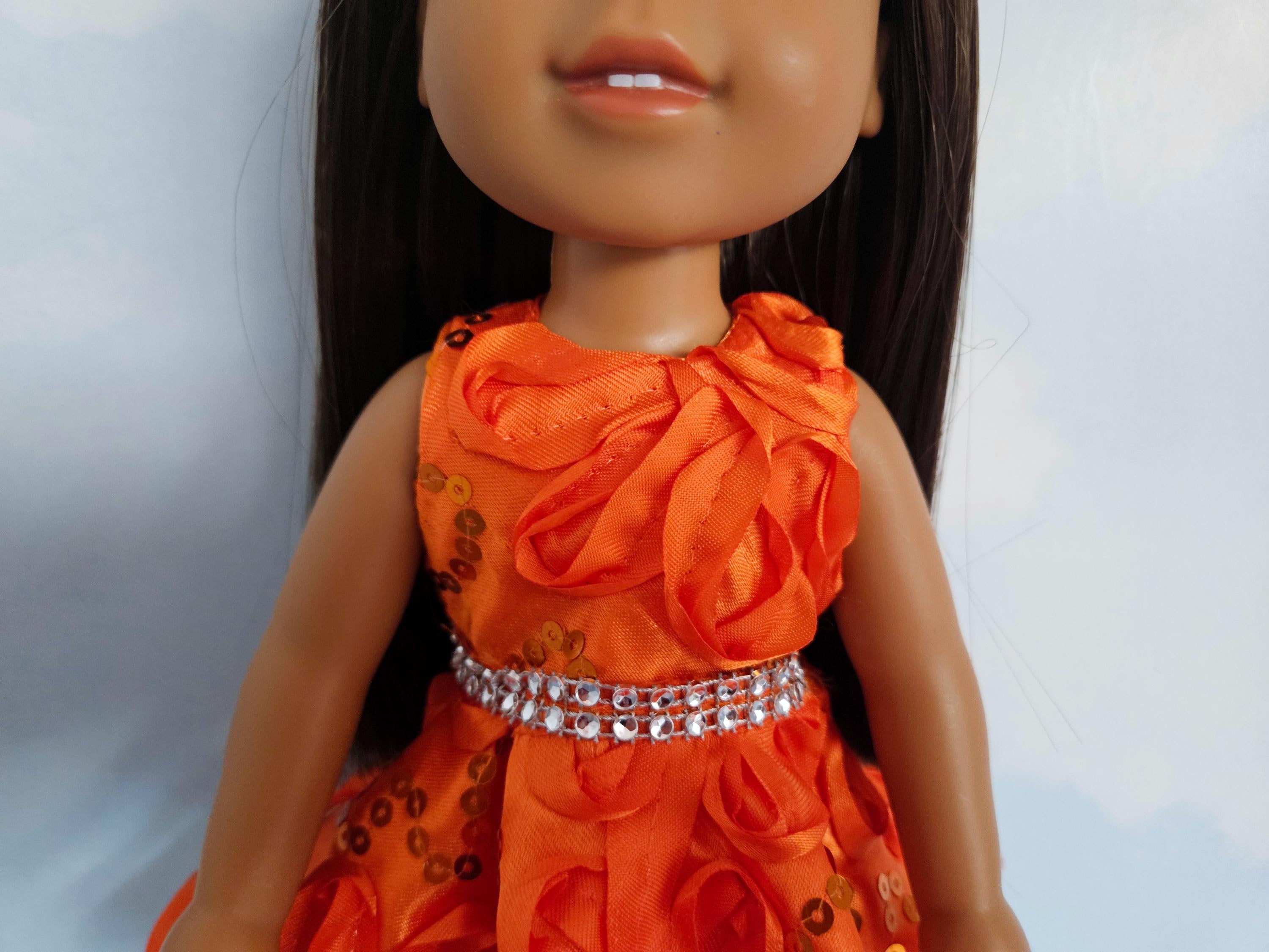 Orange Ribbon Sequin Dress for Wellie Wisher doll/14.5 inch doll/handmade