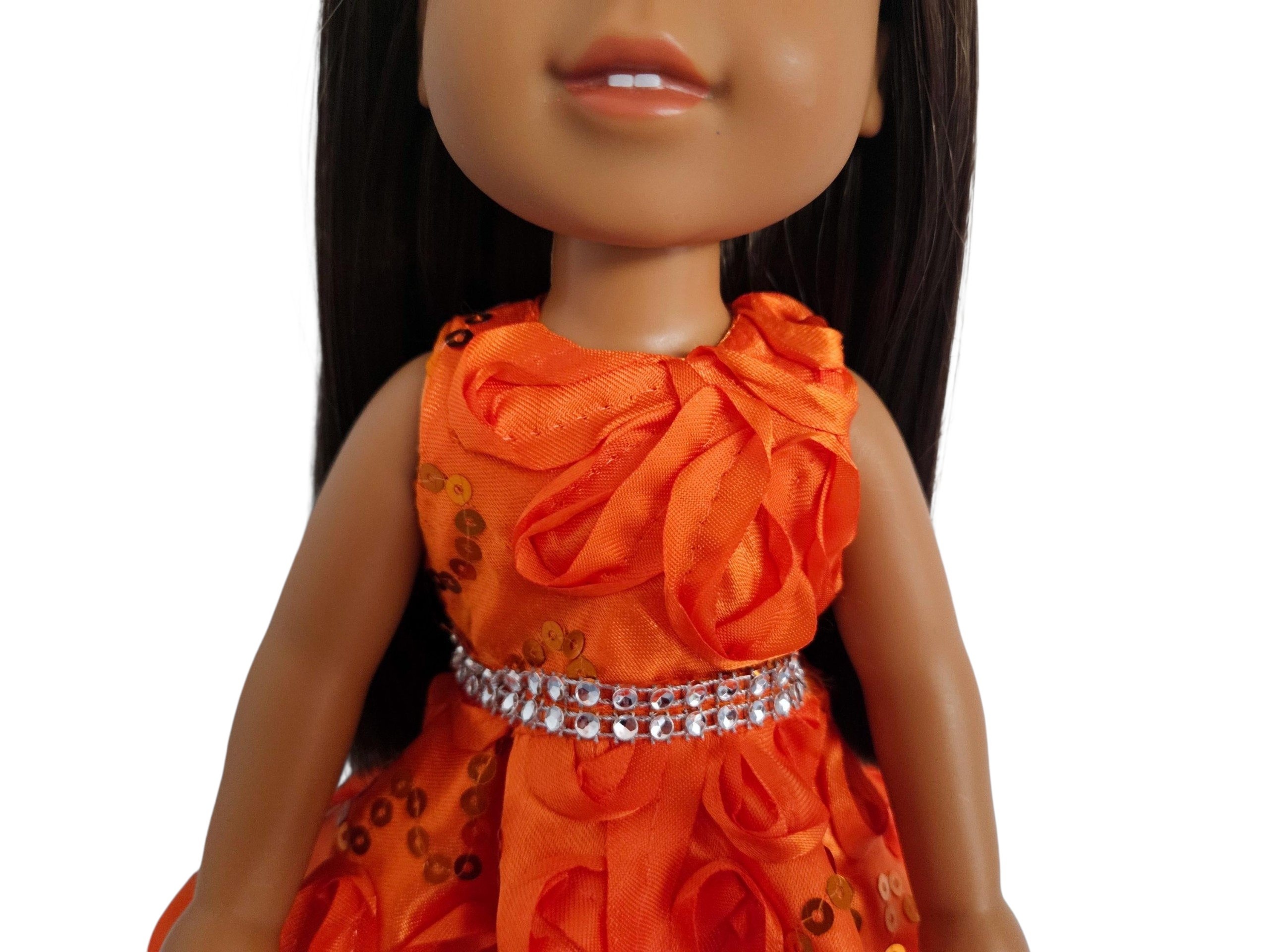 Orange Ribbon Sequin Dress for Wellie Wisher doll/14.5 inch doll/handmade