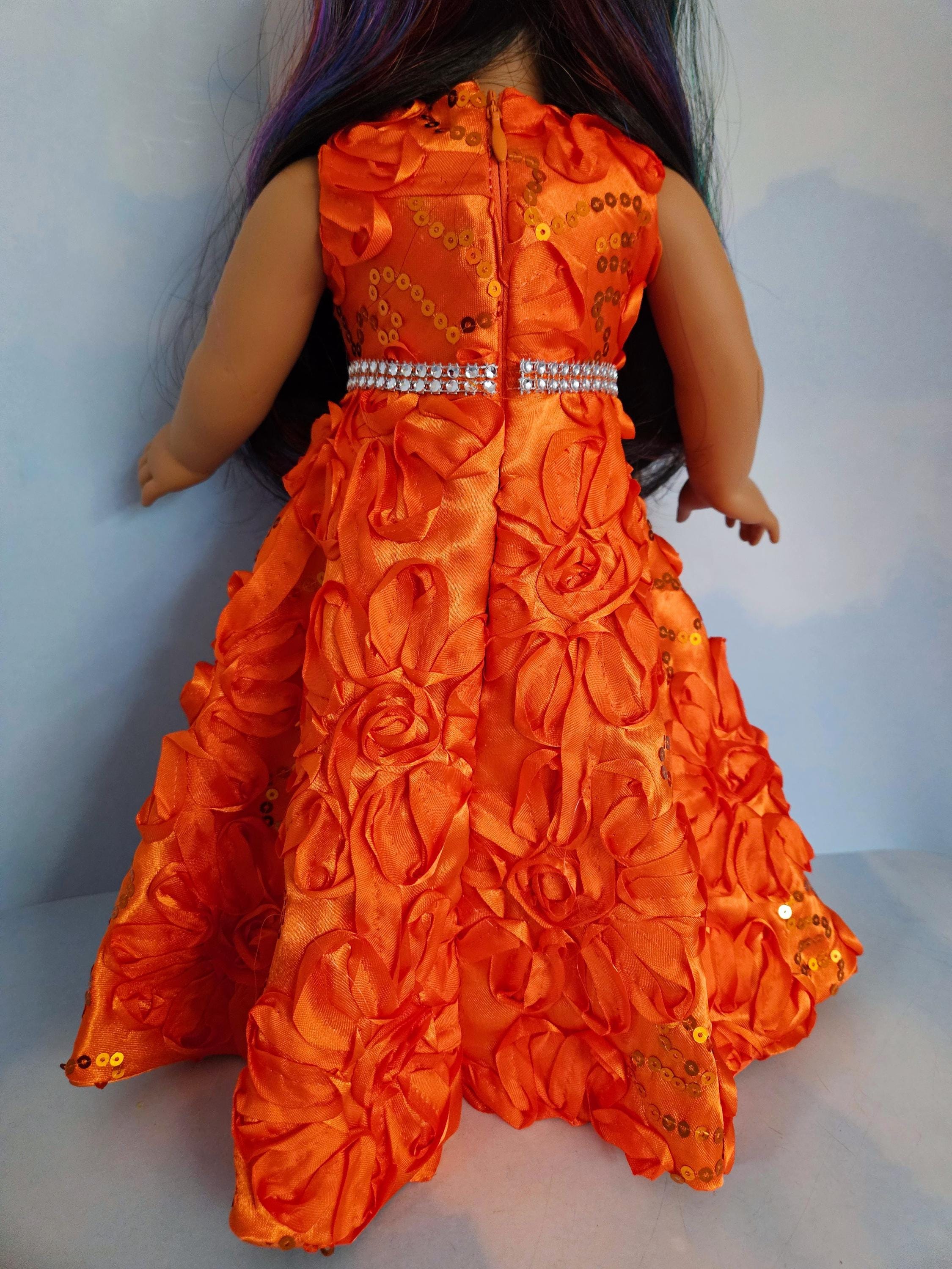 Orange Ribbon Sequin Dress for Wellie Wisher doll/14.5 inch doll/handmade