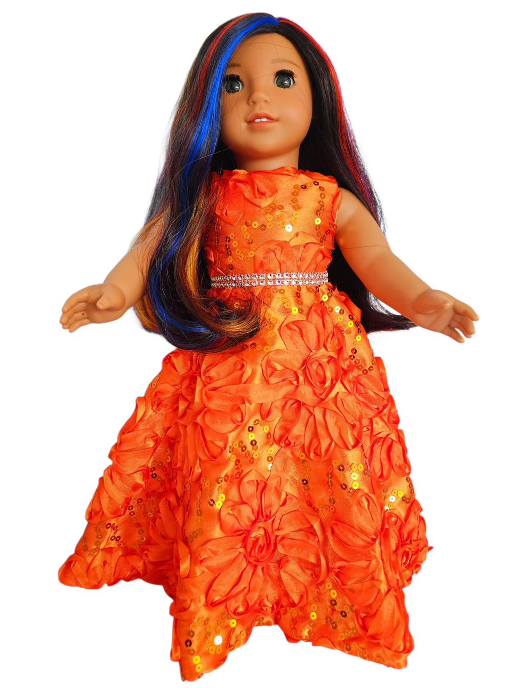 Orange Ribbon Sequin Gown/handmade/AG doll/18 inch doll
