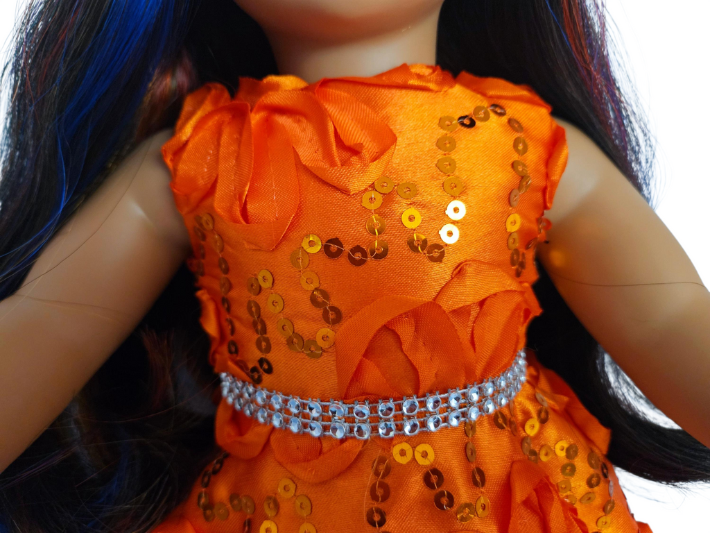 Orange Ribbon Sequin Gown/handmade/AG doll/18 inch doll