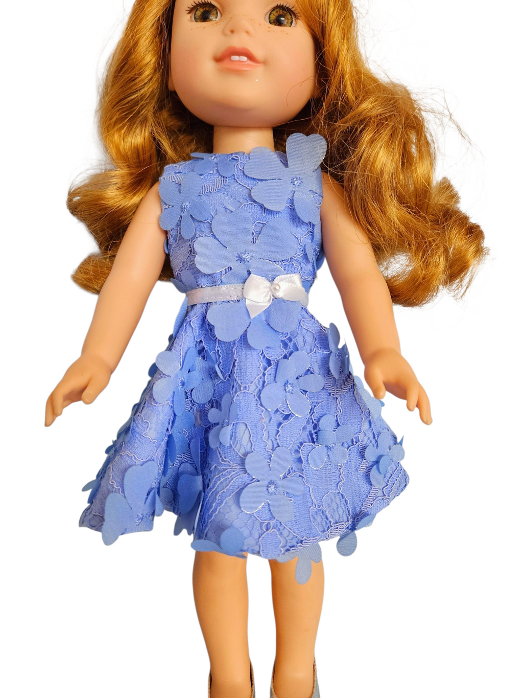 Periwinkle 3D Floral Dress for Wellie Wisher doll/14.5 inch doll/handmade