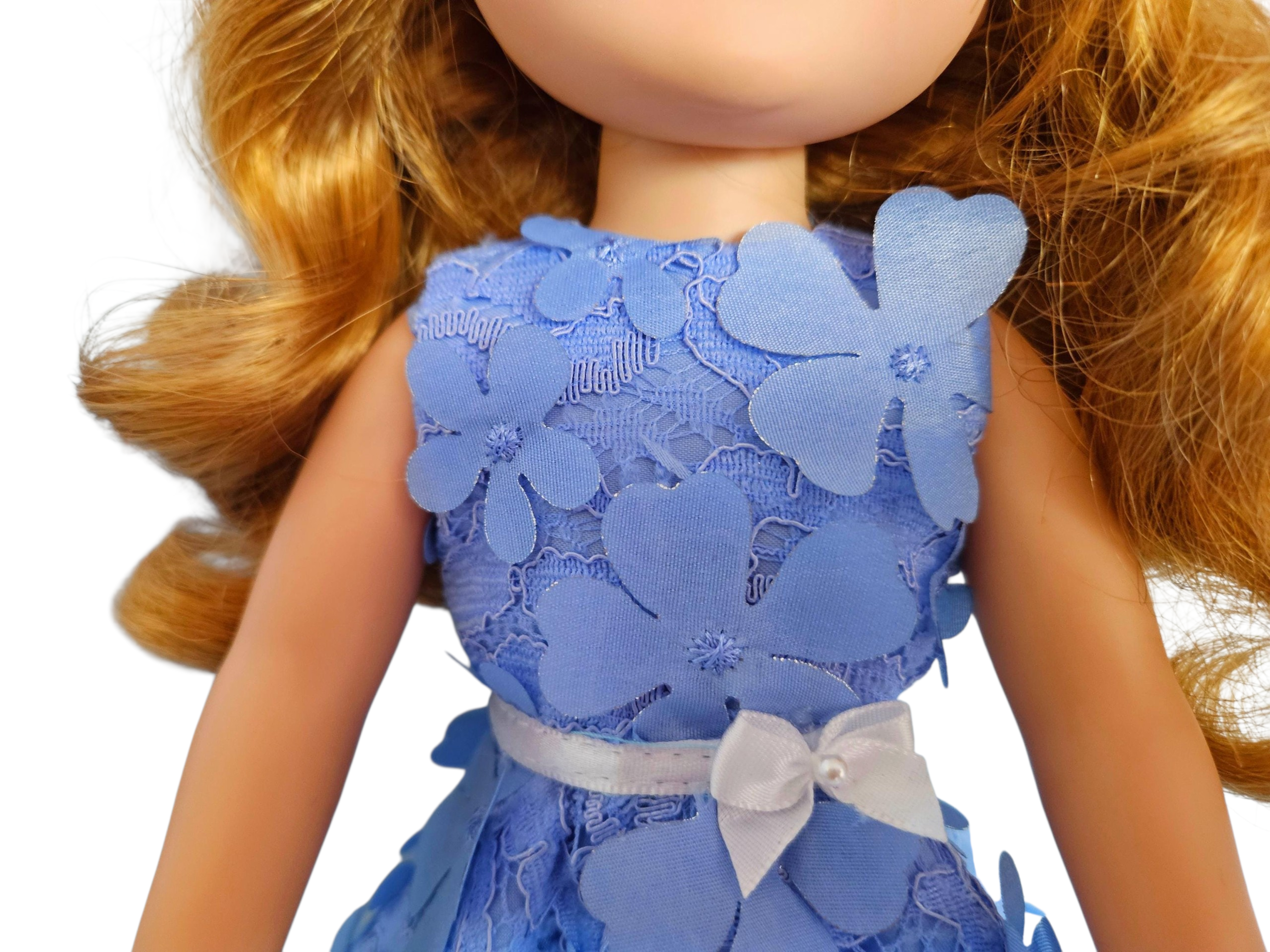 Periwinkle 3D Floral Dress for Wellie Wisher doll/14.5 inch doll/handmade
