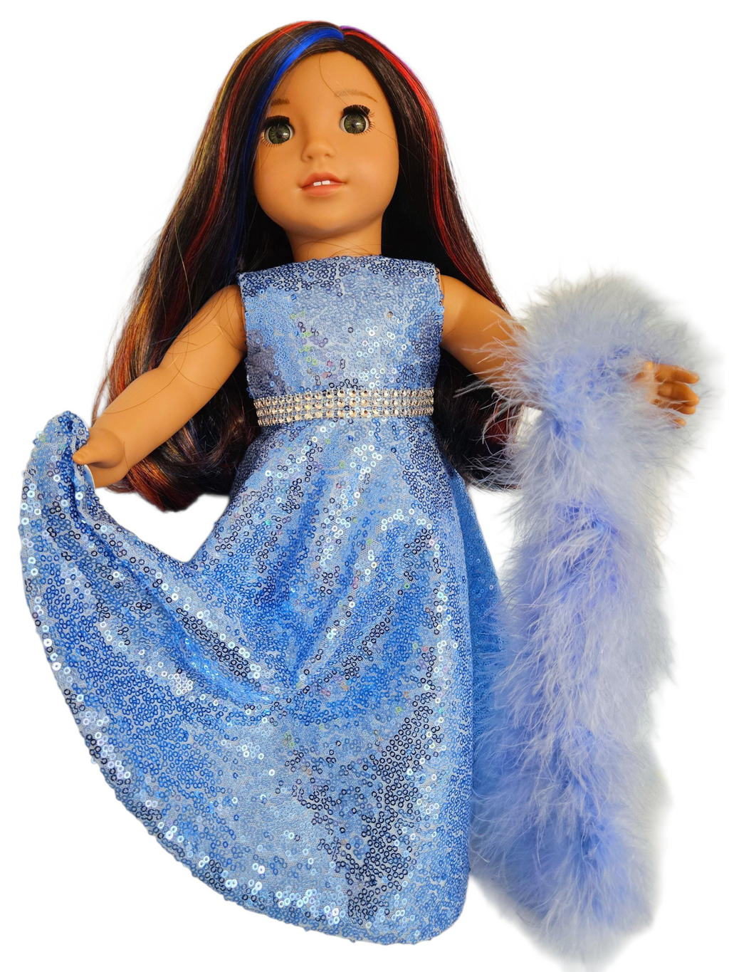 Periwinkle Sequin Gown and Boa/handmade /AG doll/18 inch dolls  #235