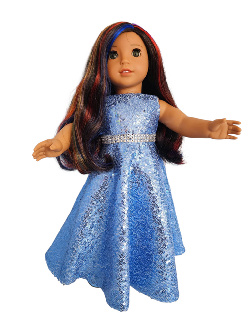 18 inch doll clotges Periwinkle Sequin Gown and Boa American Girl Handmade #503