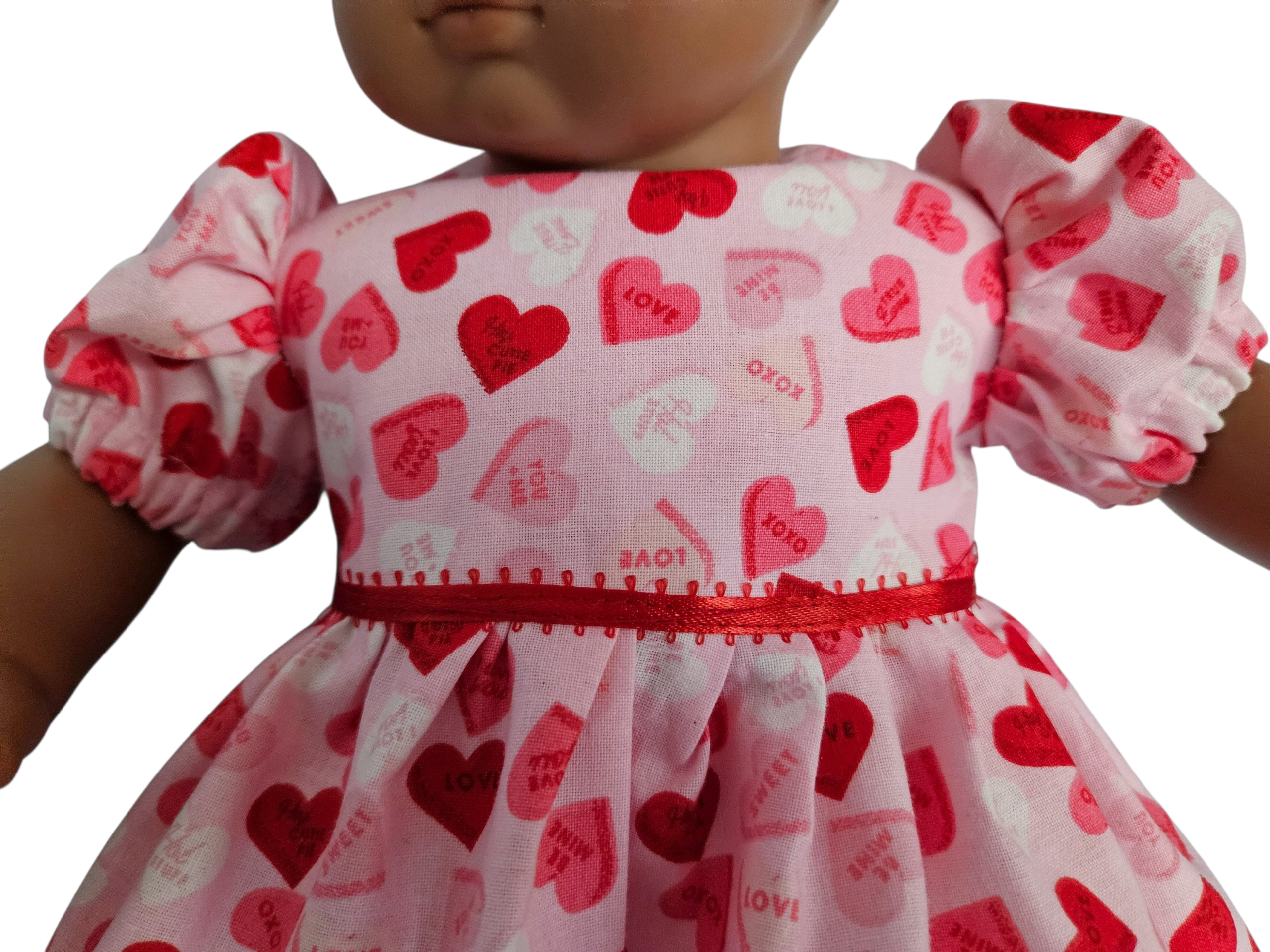 Pink Heart Dress, Bonnet and Panties/handmade/Bitty baby