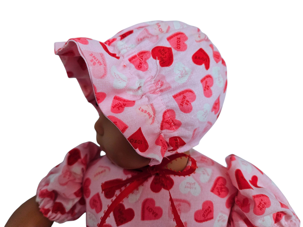 Pink Heart Dress, Bonnet and Panties/handmade/Bitty baby