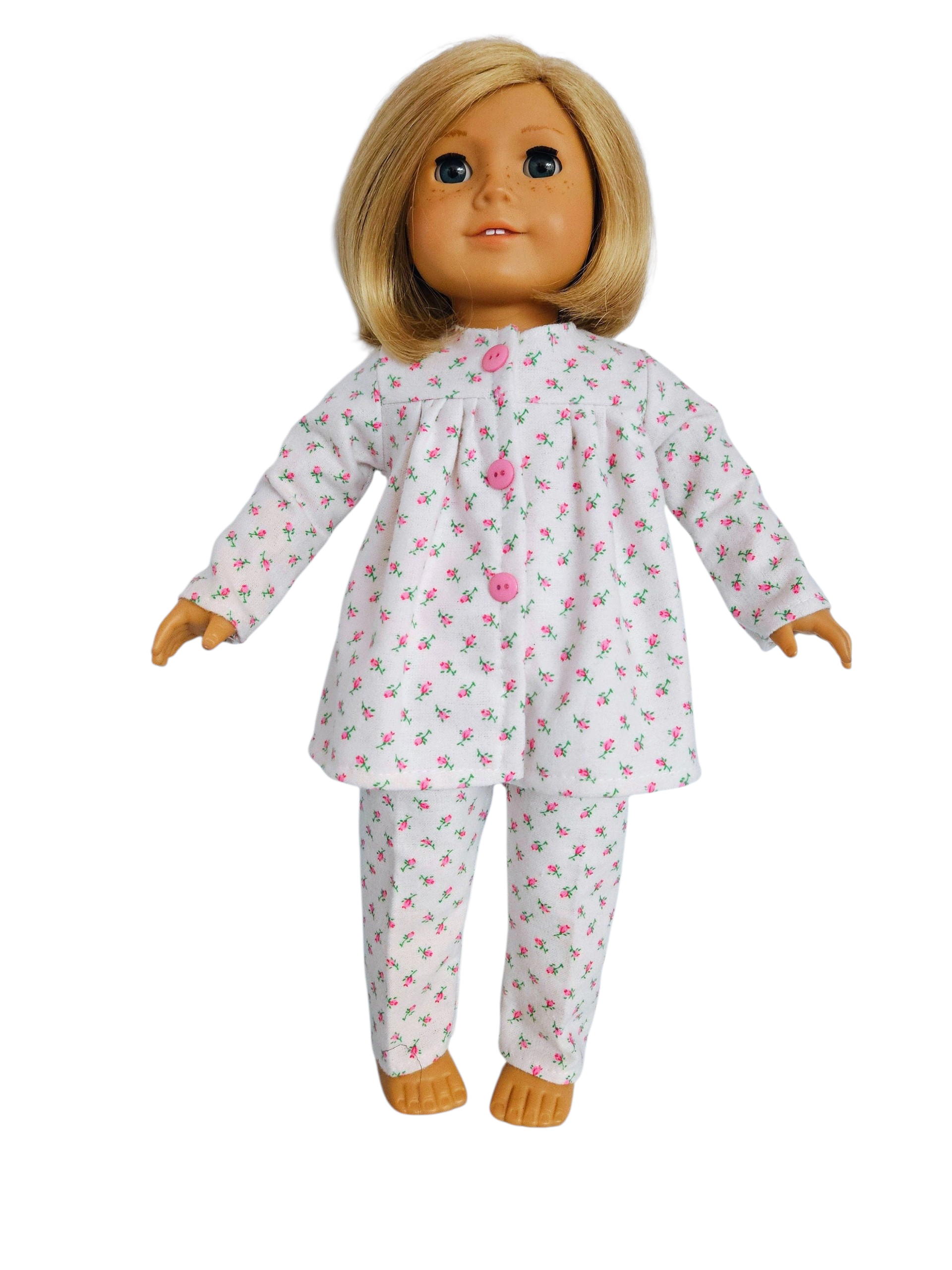 Pink Rosebud Flannel Pajamas/handmade/AG doll/18 inch doll - #186