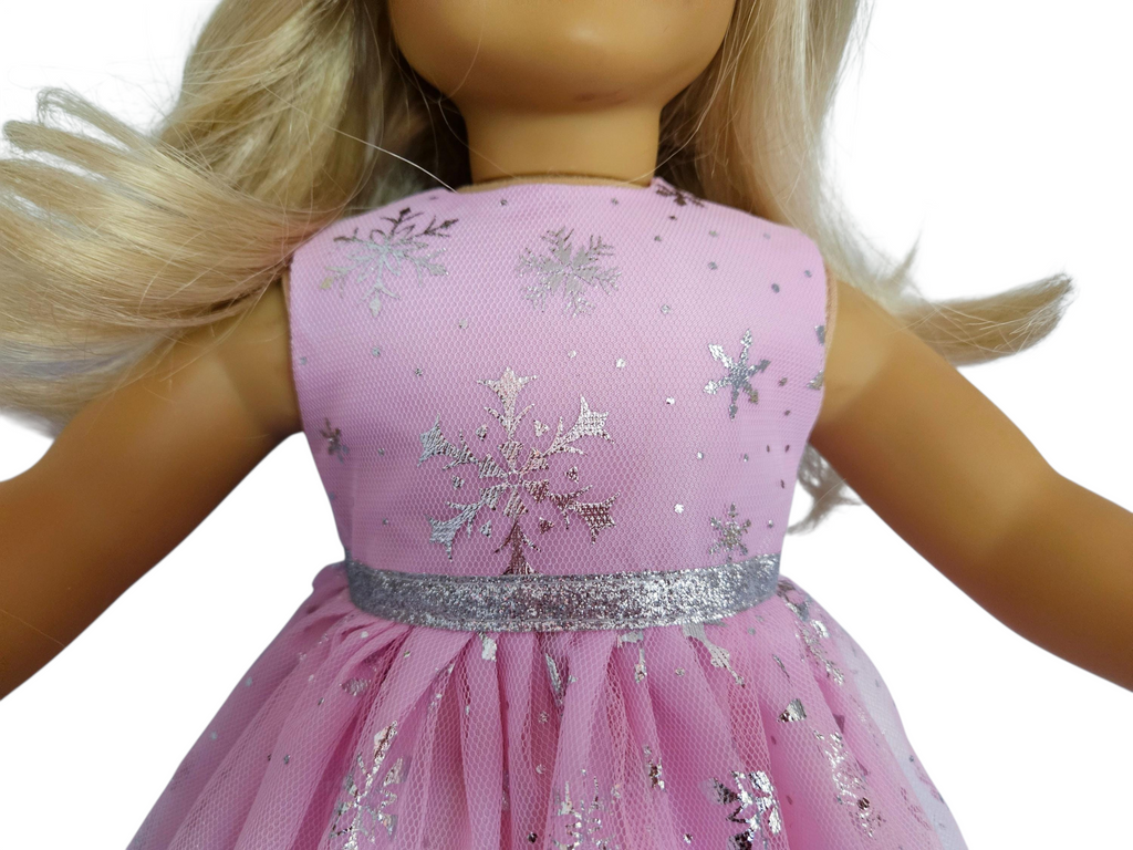 Pink Silver Snowflakes Gown - handmade/18 inch doll/AG doll