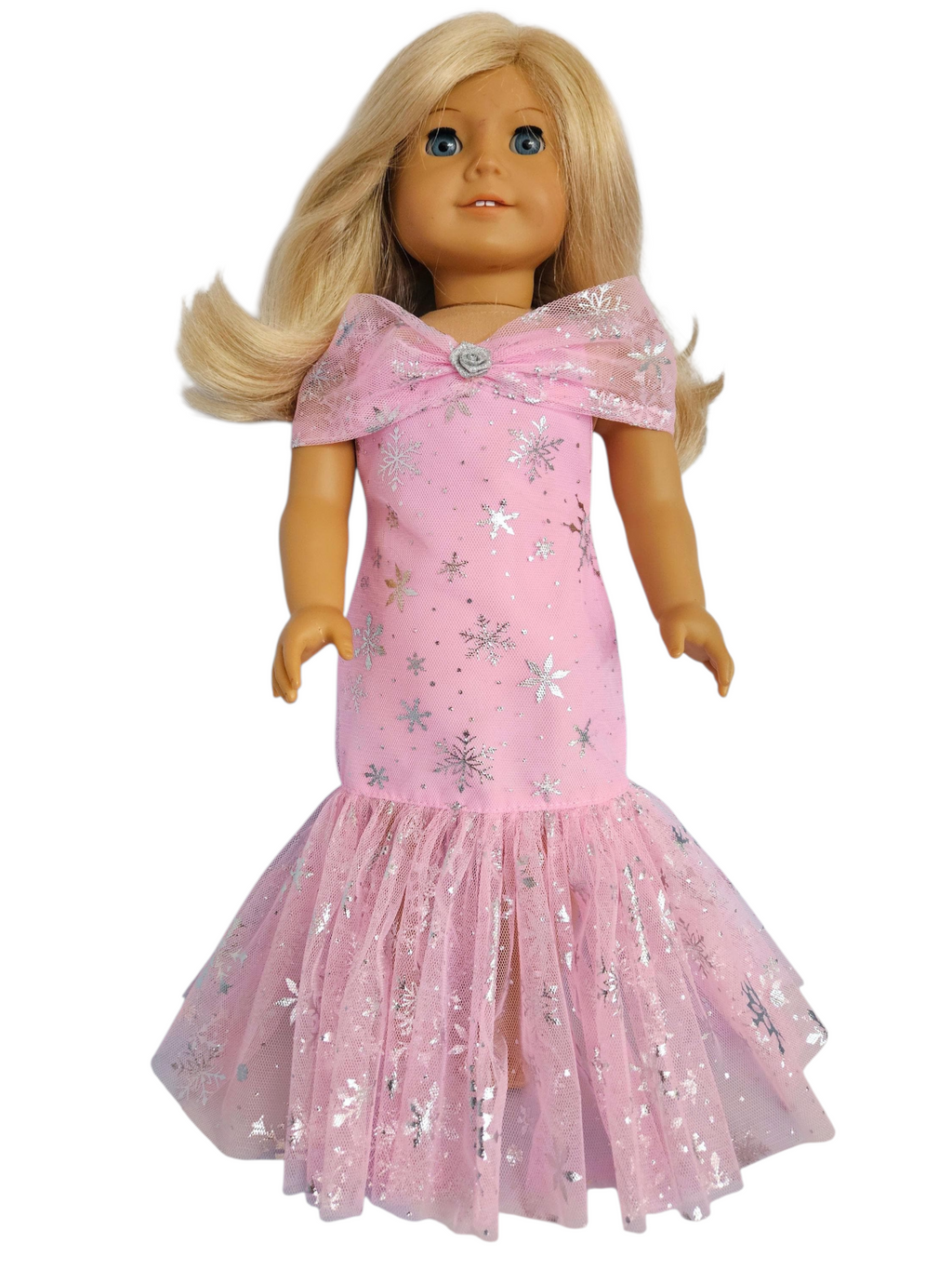 Pink Snowflakes Drop Waist Gown - handmade/18 inch doll/AG doll