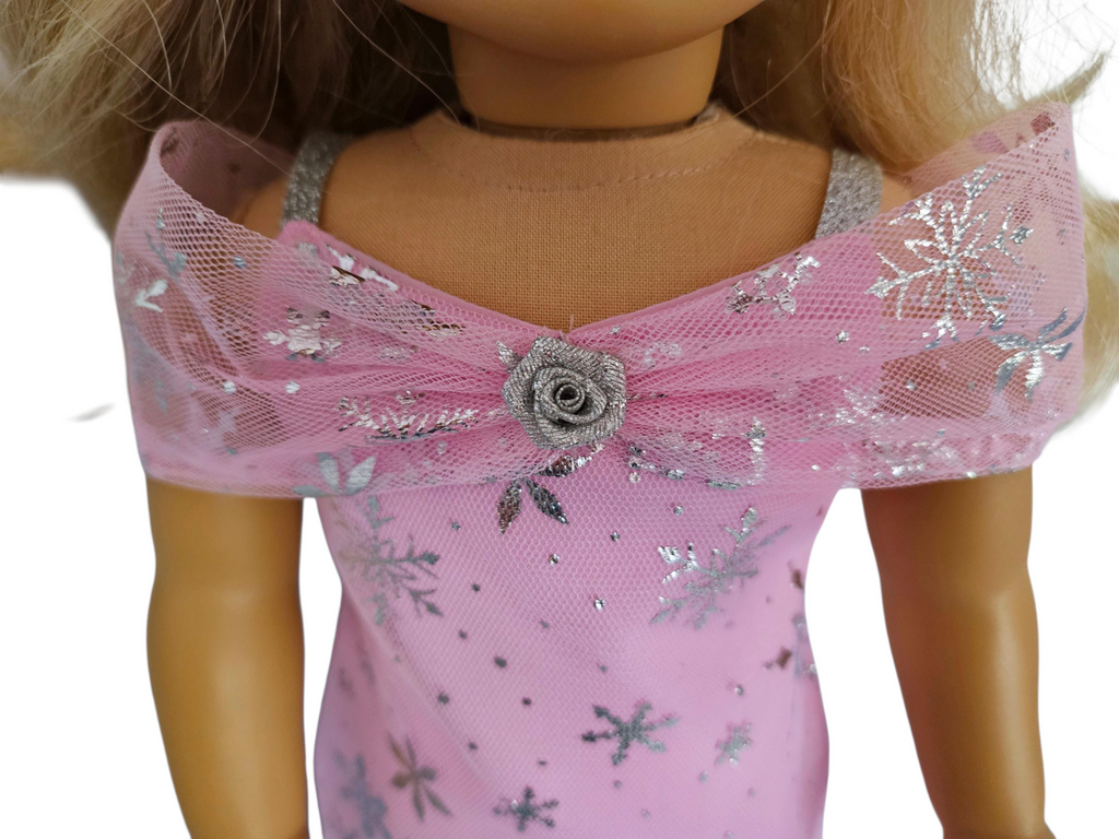 Pink Snowflakes Drop Waist Gown - handmade/18 inch doll/AG doll