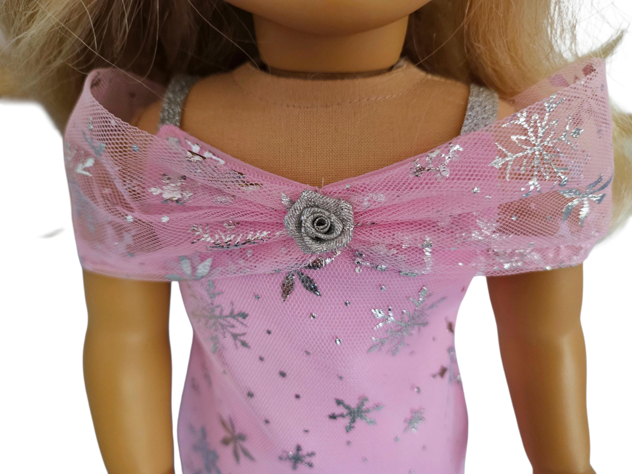 Pink Snowflakes Drop Waist Gown - handmade/18 inch doll/AG doll