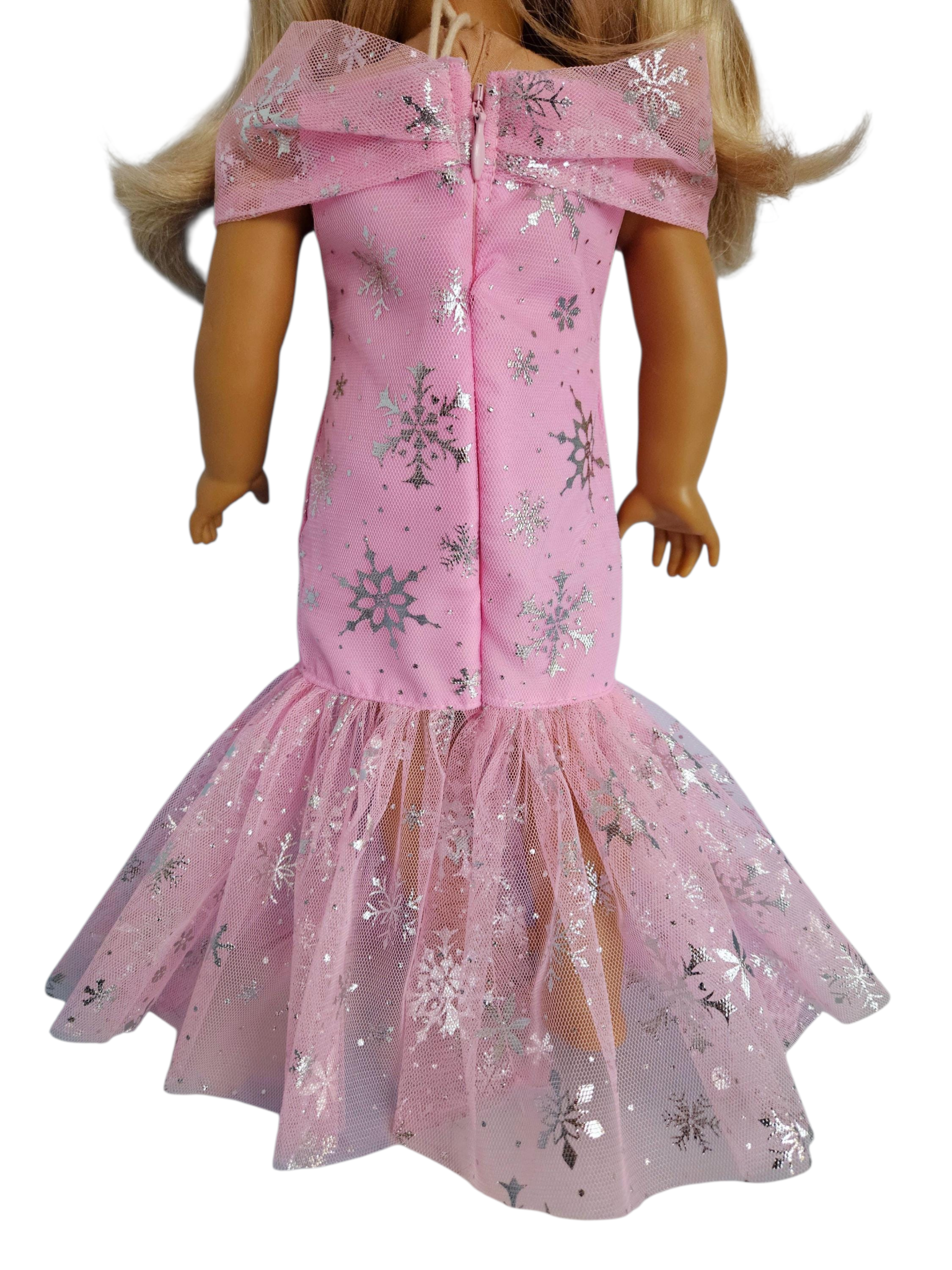 Pink Snowflakes Drop Waist Gown - handmade/18 inch doll/AG doll