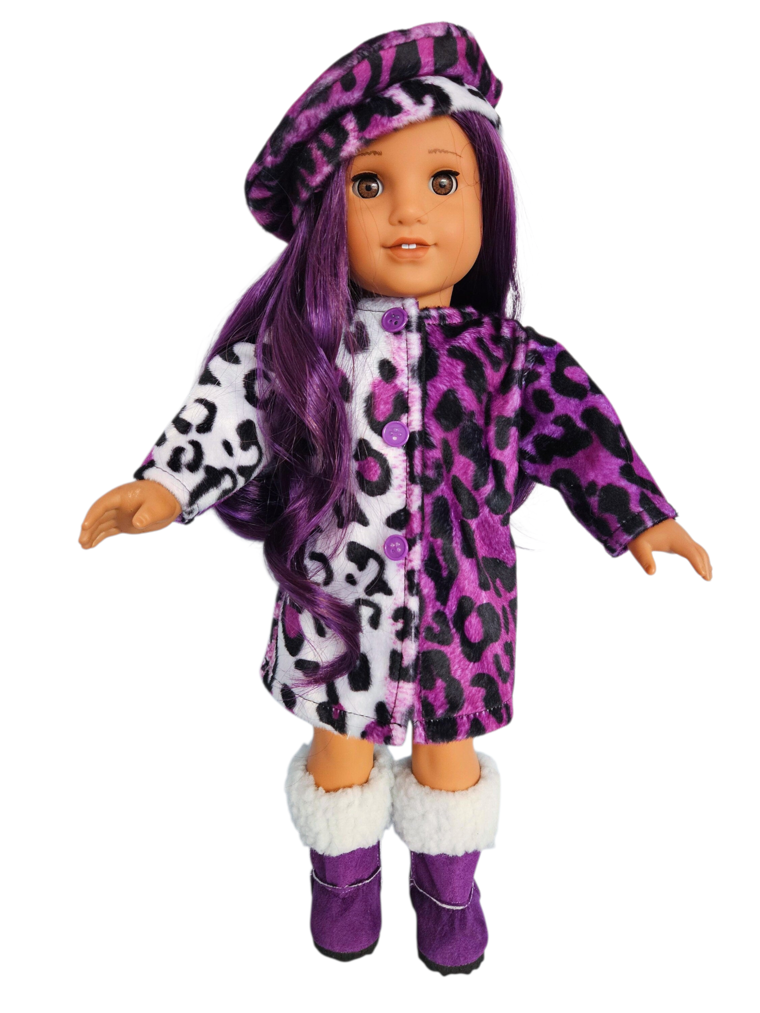 18 inch doll Purple Leopard Coat Outfit